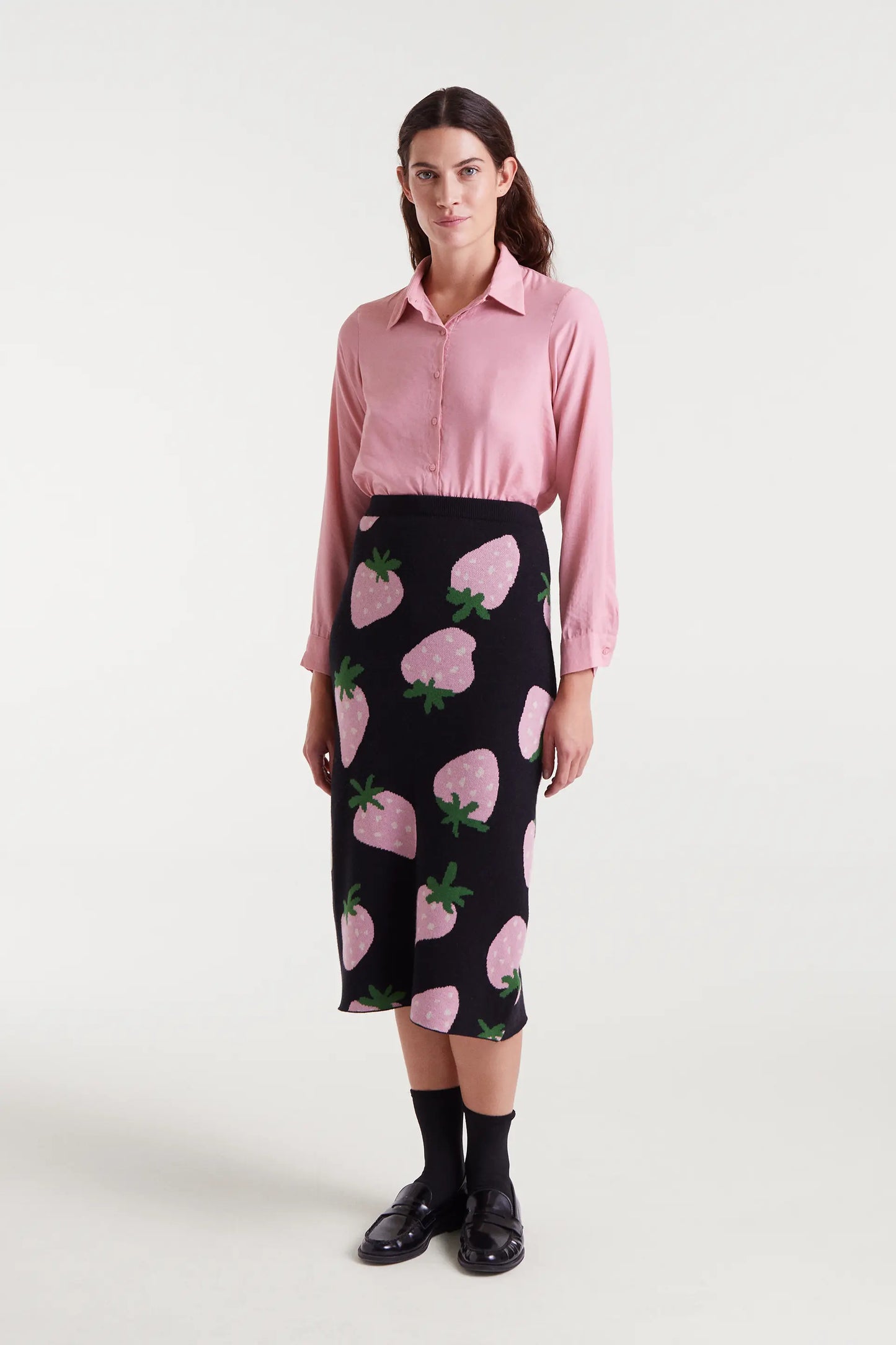 Falda midi jacquard con estampado Morango