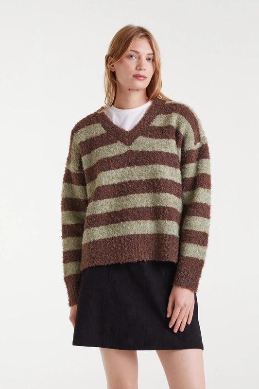 Jersey de punto con textura rayas marrón y verde