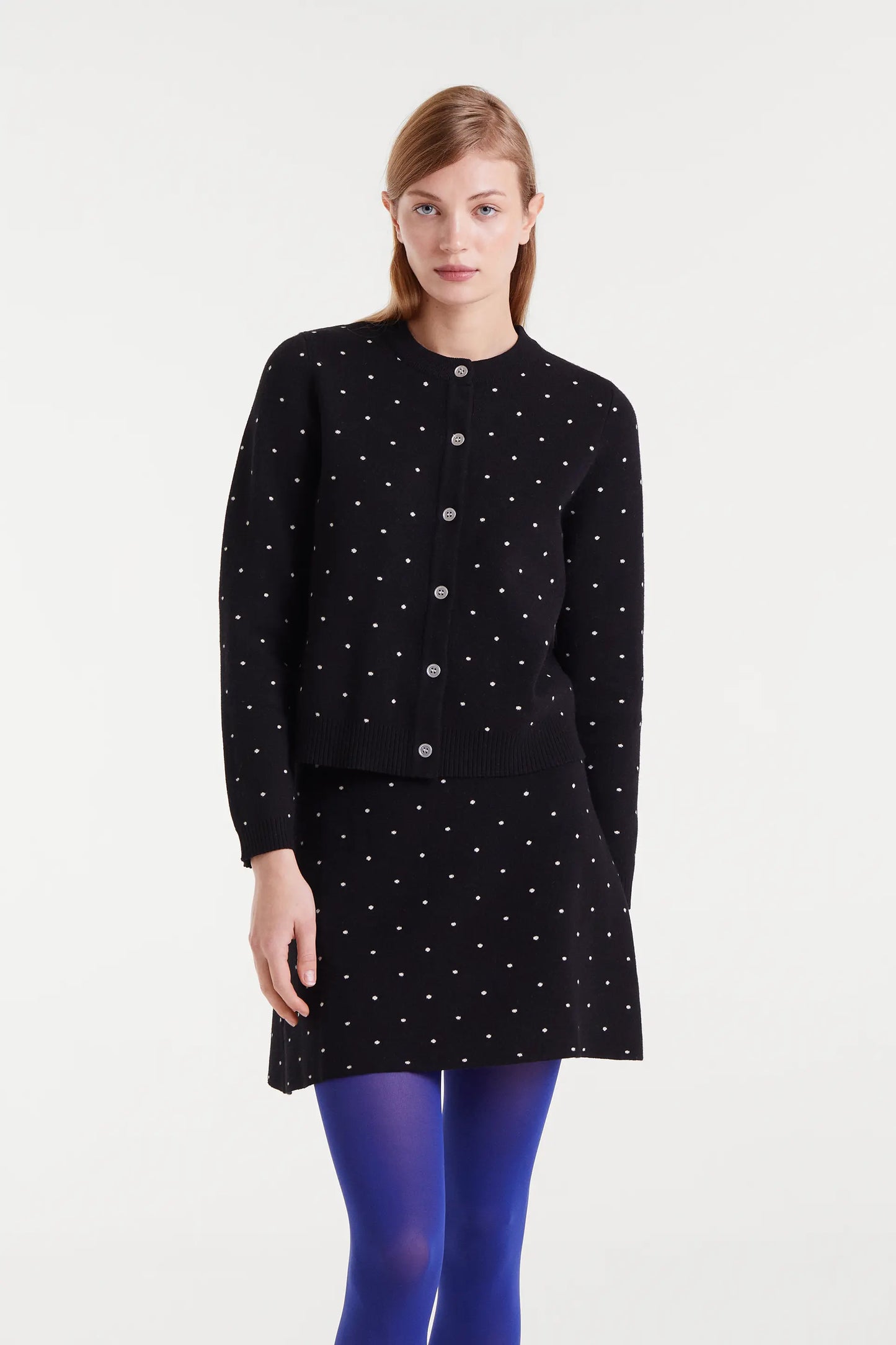 Jacquard cardigan with white mini dots