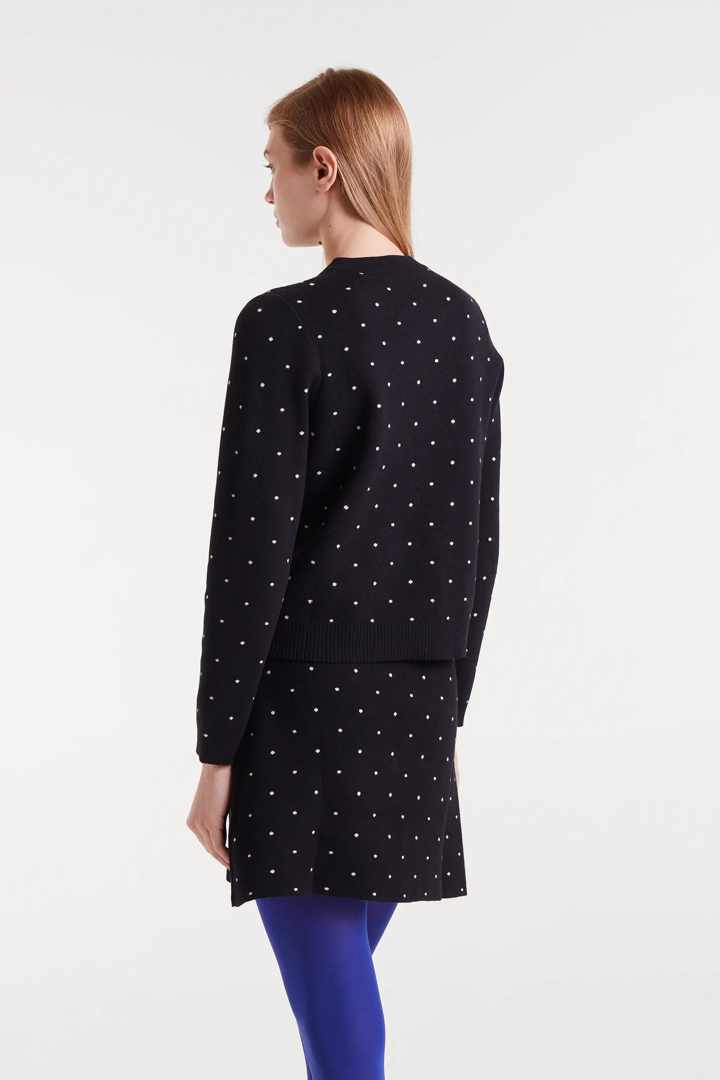 Jacquard cardigan with white mini dots