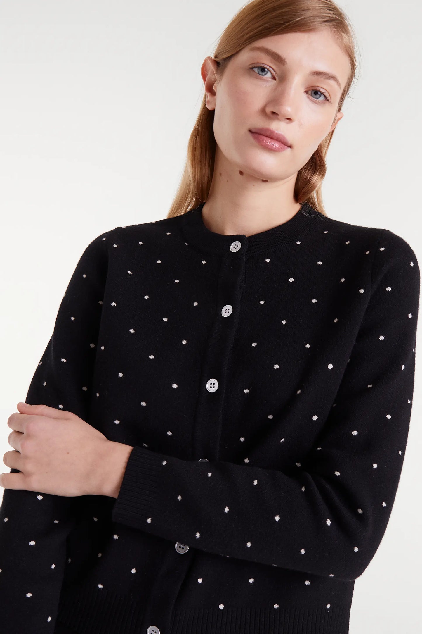Jacquard cardigan with white mini dots
