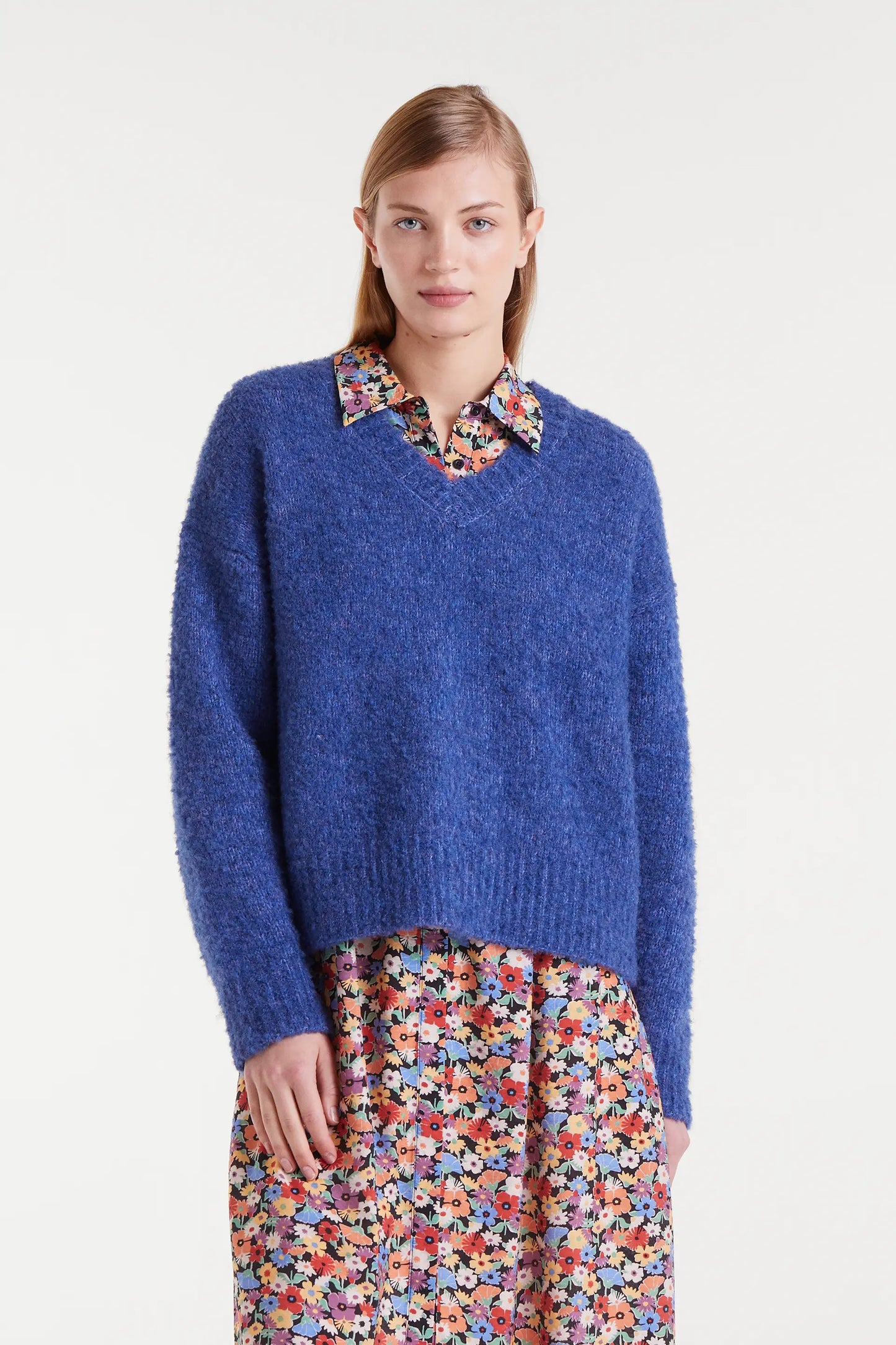 Blue textured knit sweater