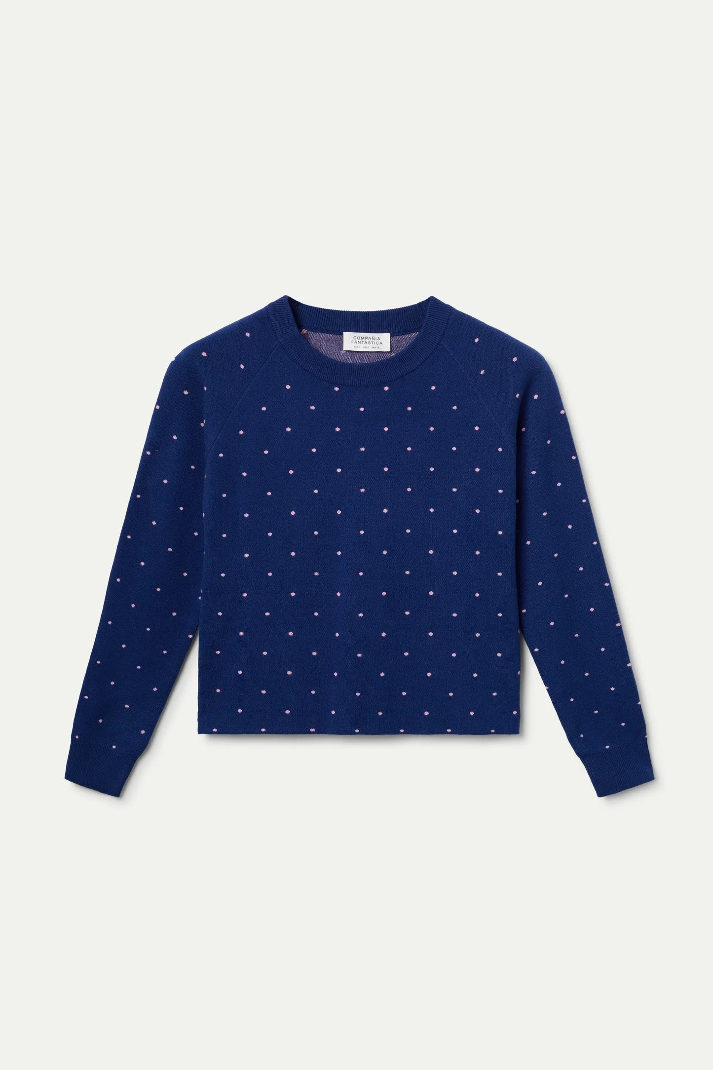 Maglione in maglia jacquard con stampa a pois blu navy e rosa