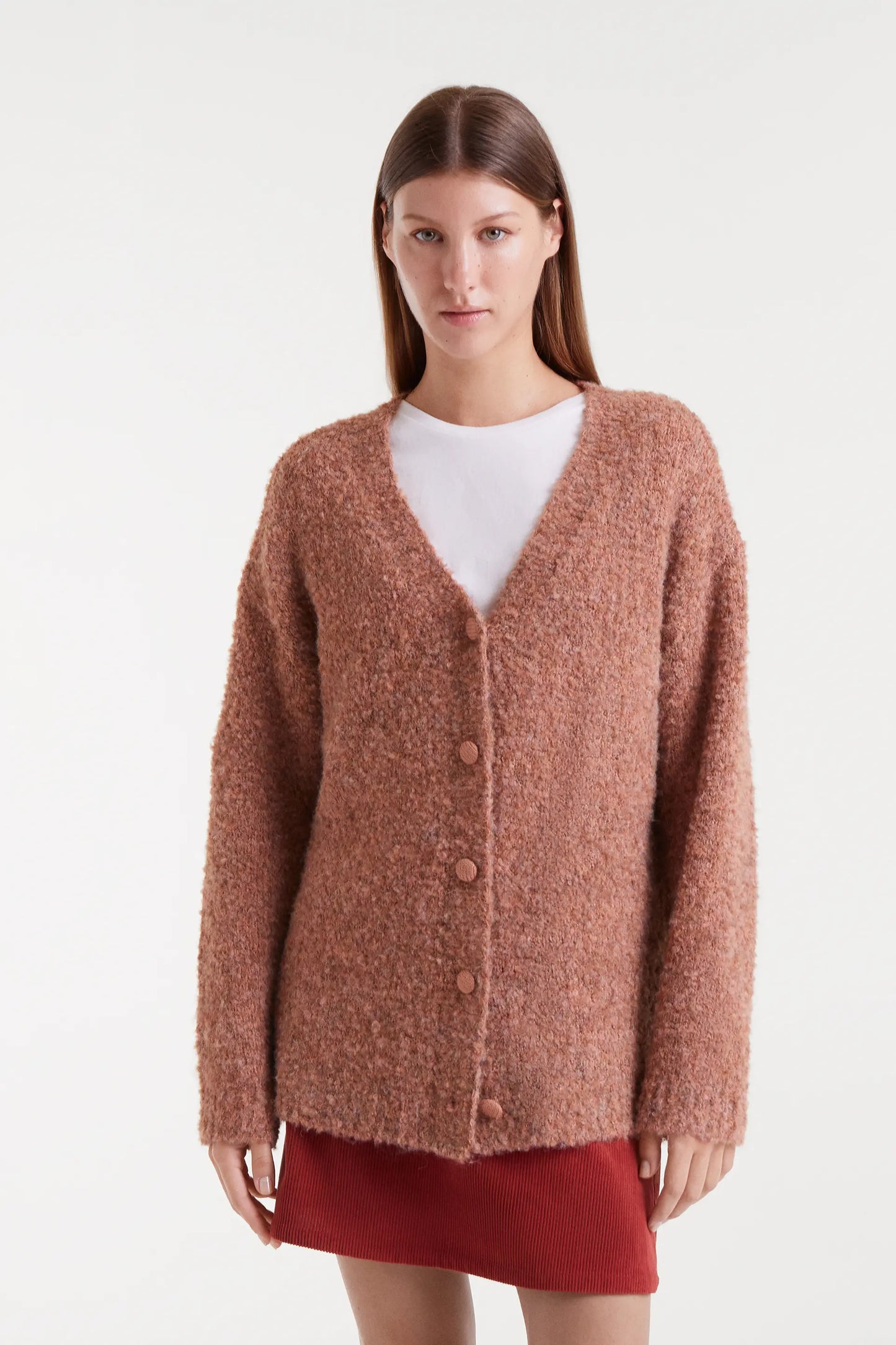 Chaqueta larga con textura camel