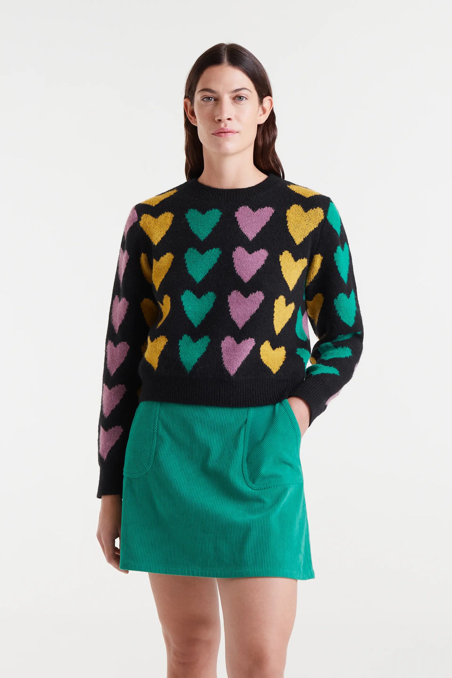 Jacquard knit sweater with Cupid lines print