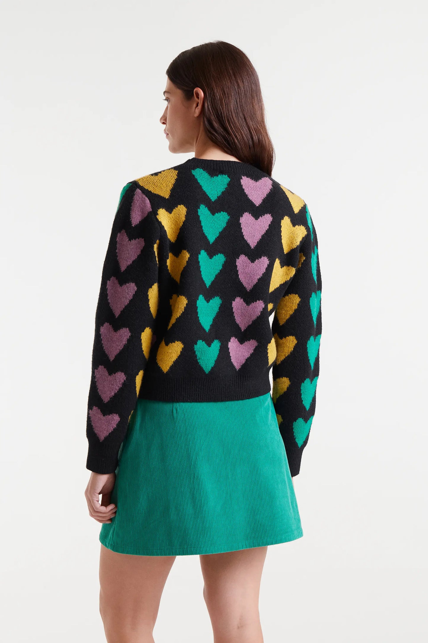 Jacquard knit sweater with Cupid lines print