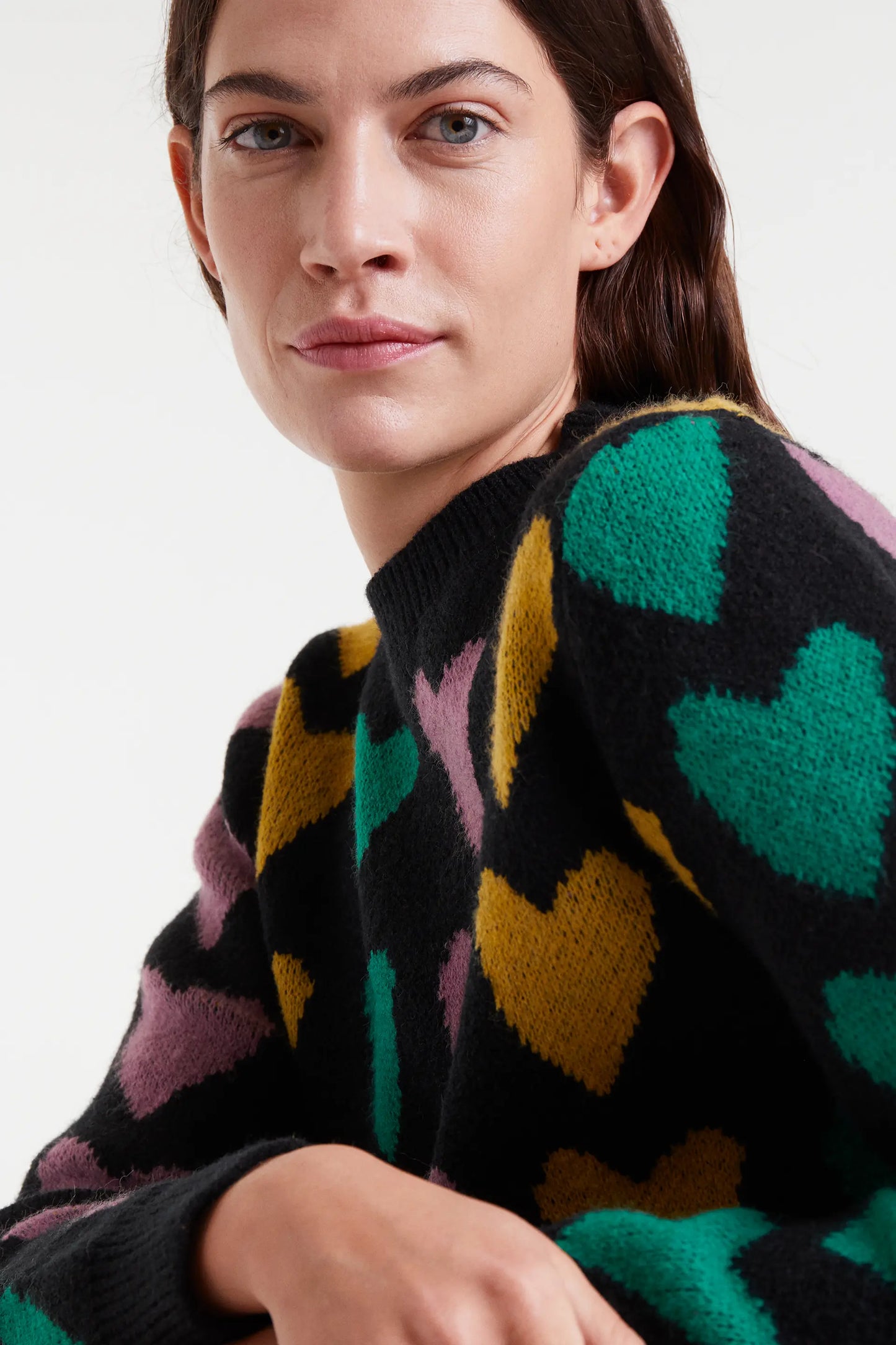 Jacquard knit sweater with Cupid lines print