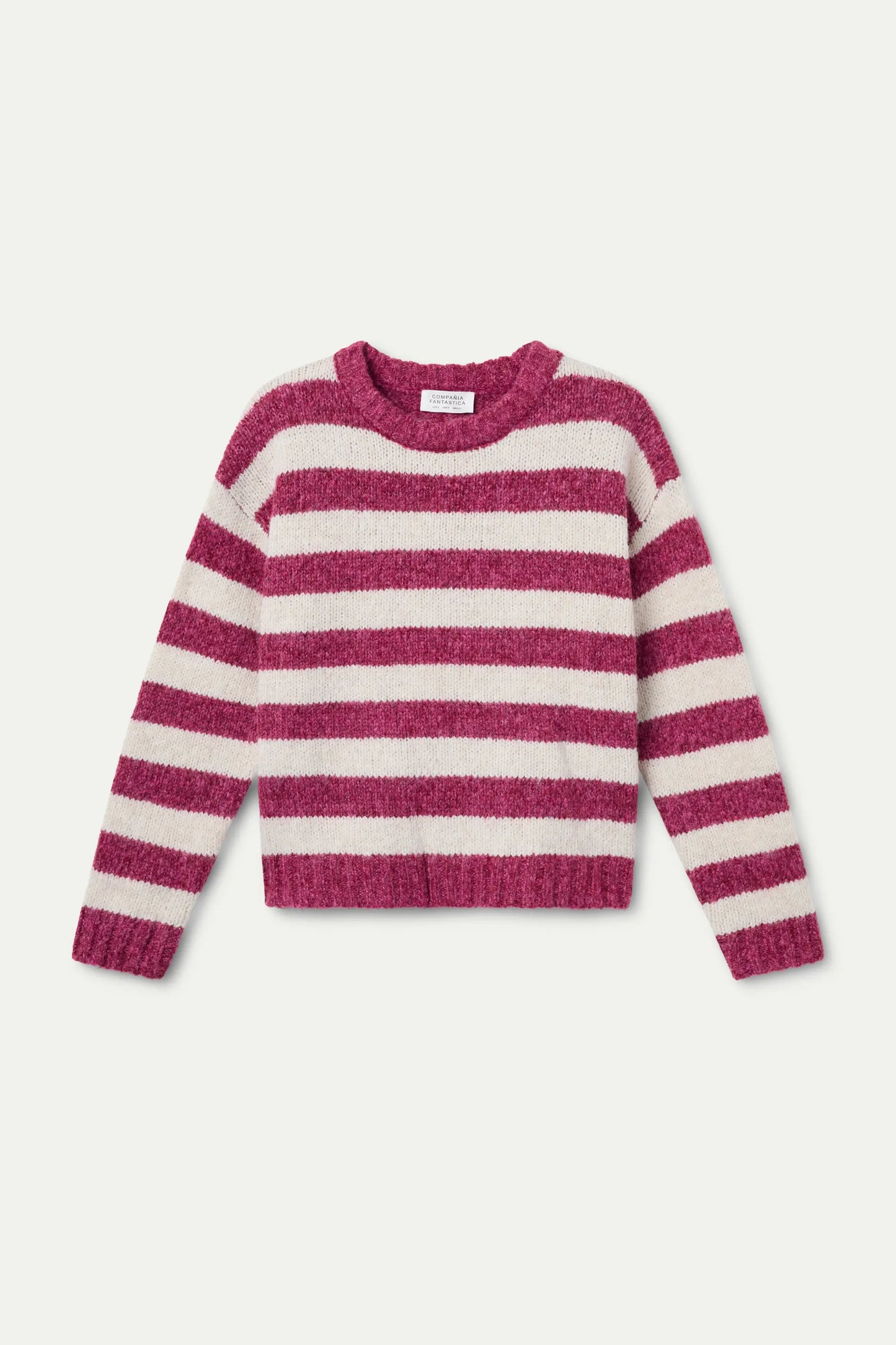 Maglione lavorato a maglia con righe bianche e fucsia