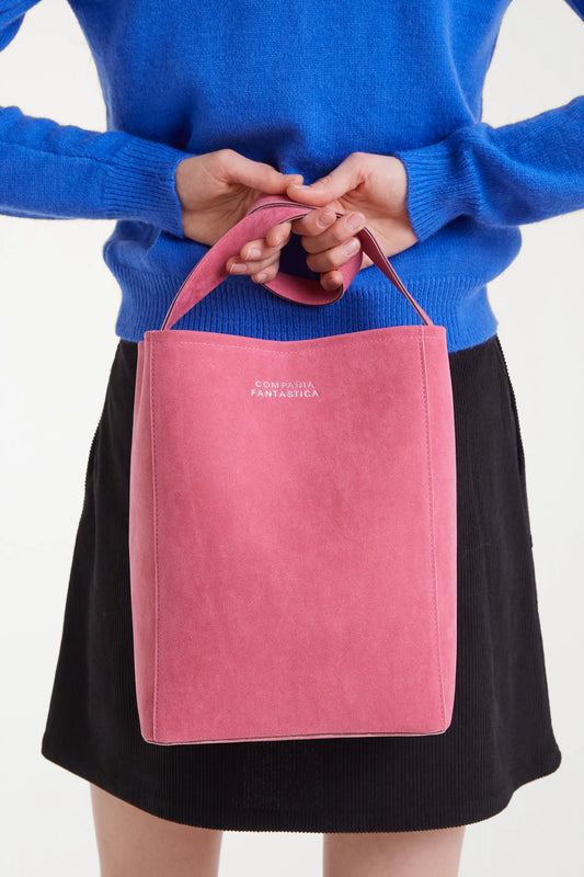 Bolso de hombro con gamuza rosa