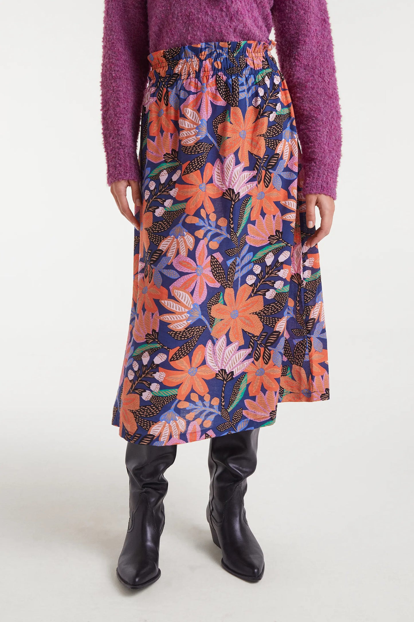 Lightweight crepe midi skirt with Tigerlily print