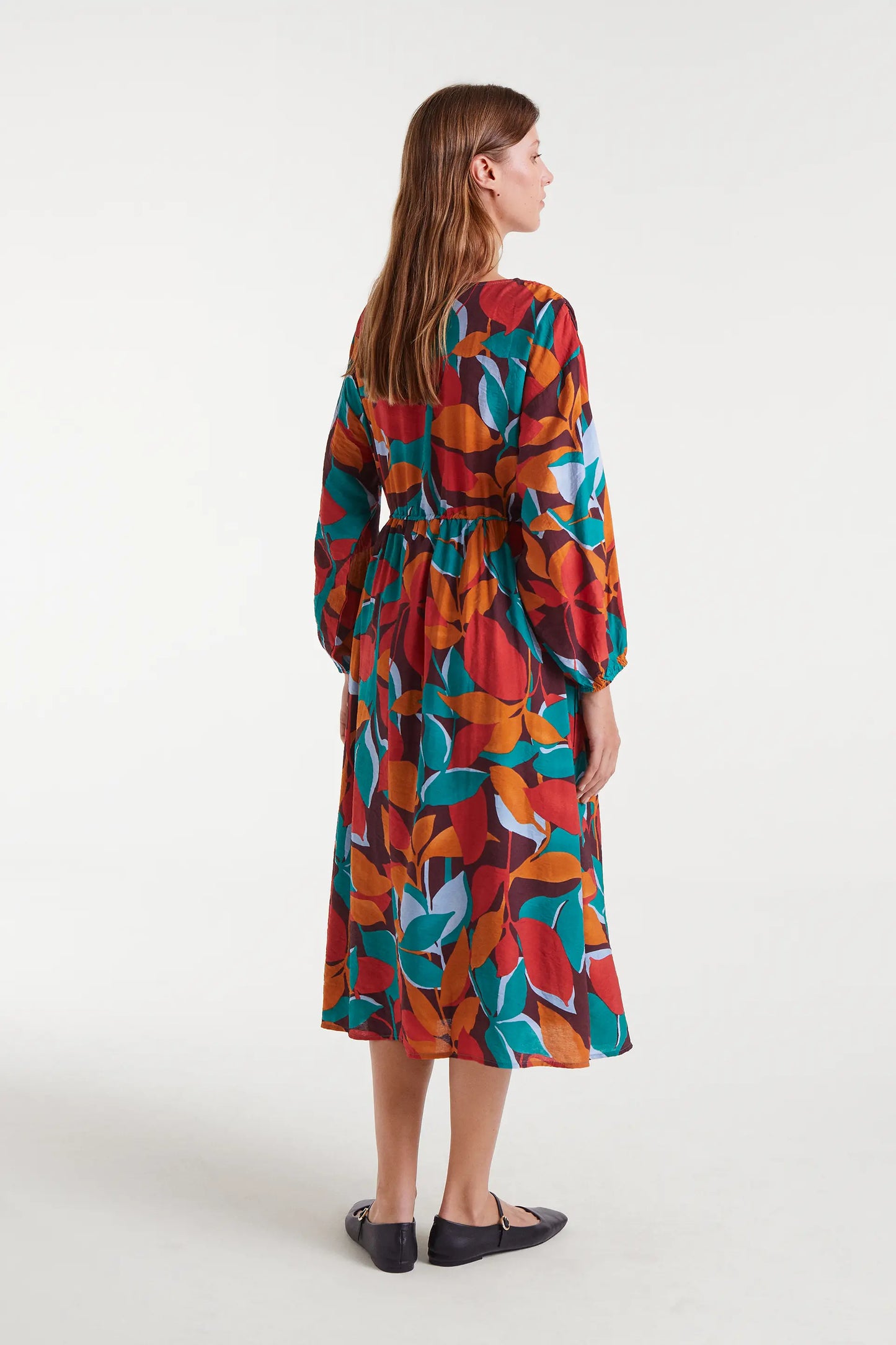 Abito midi in crêpe leggero con stampa Ponziana