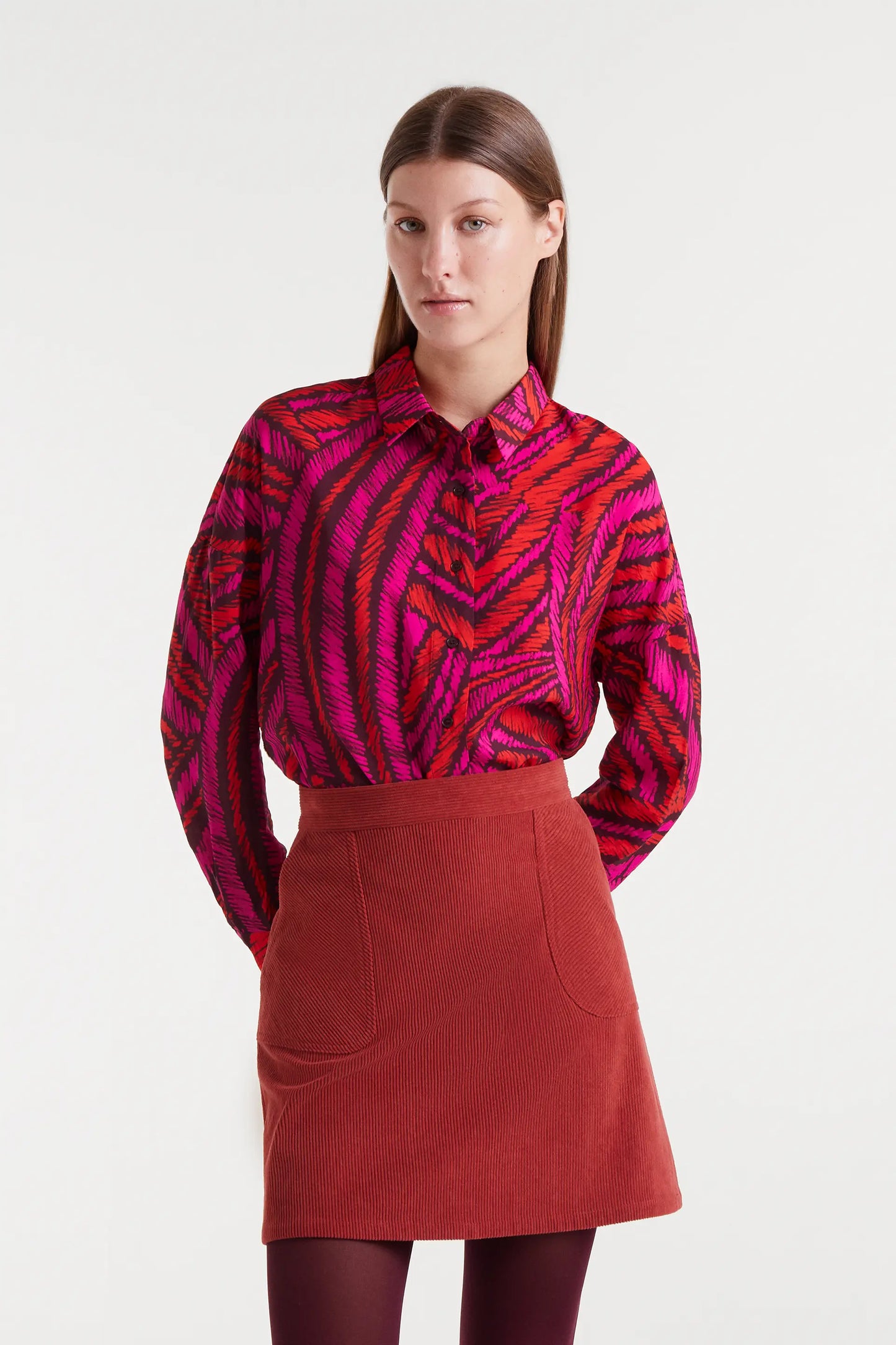 Fedora print lightweight crepe shirt