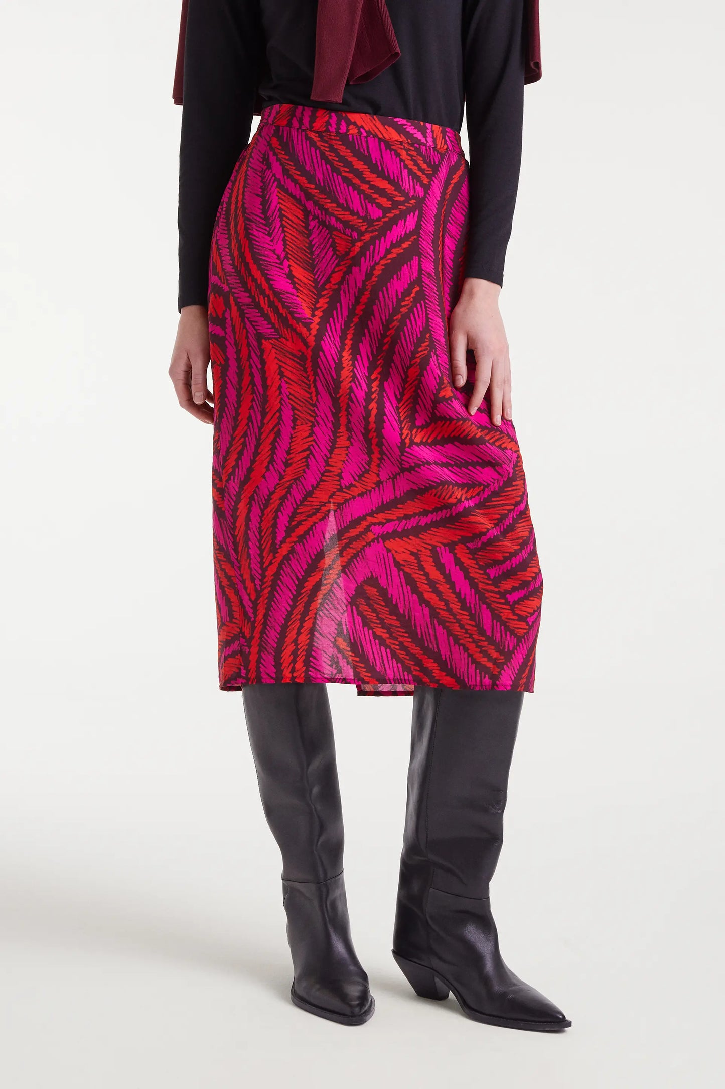 Gonna midi in crêpe leggera con stampa Fedora