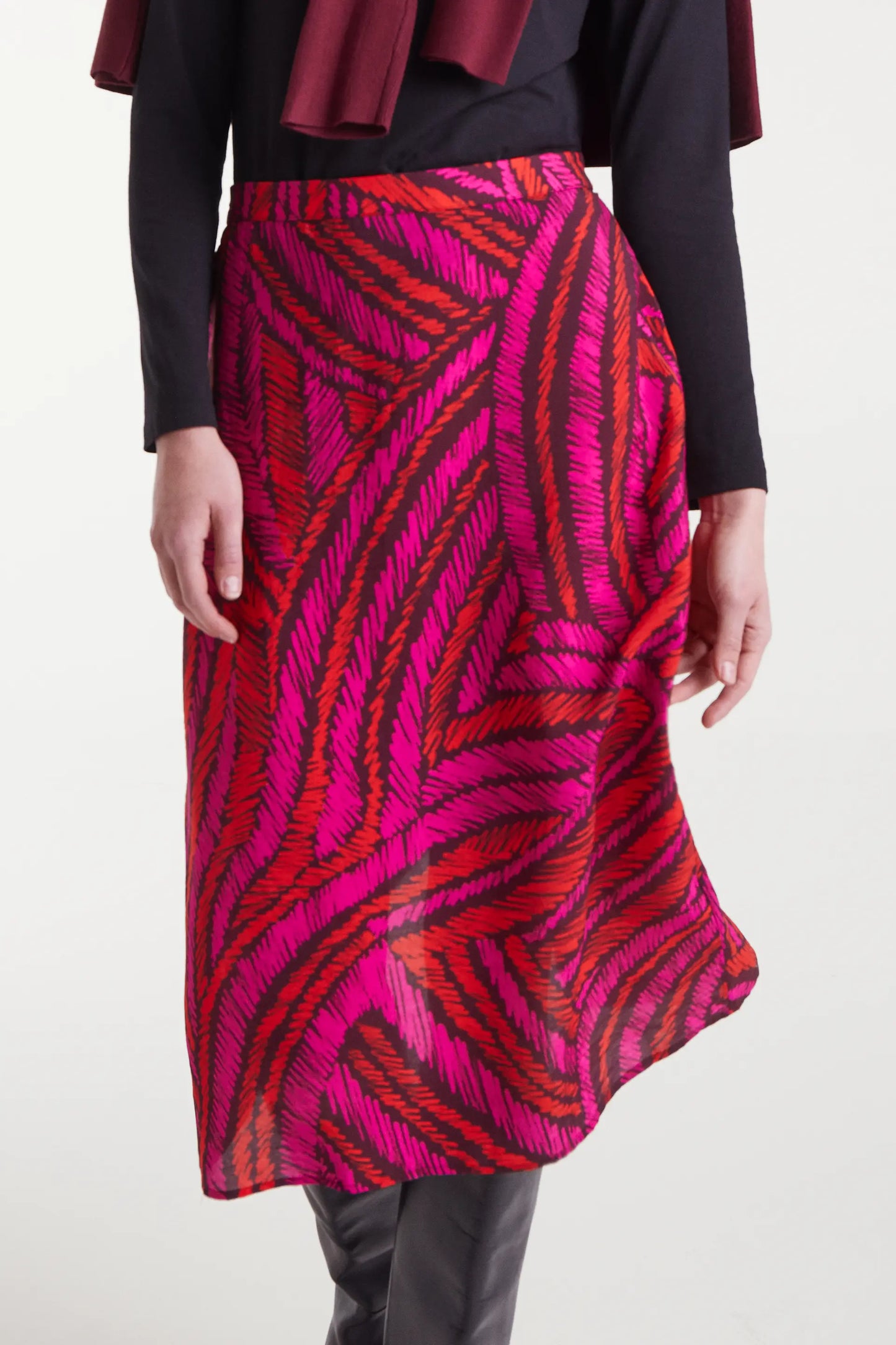 Gonna midi in crêpe leggera con stampa Fedora