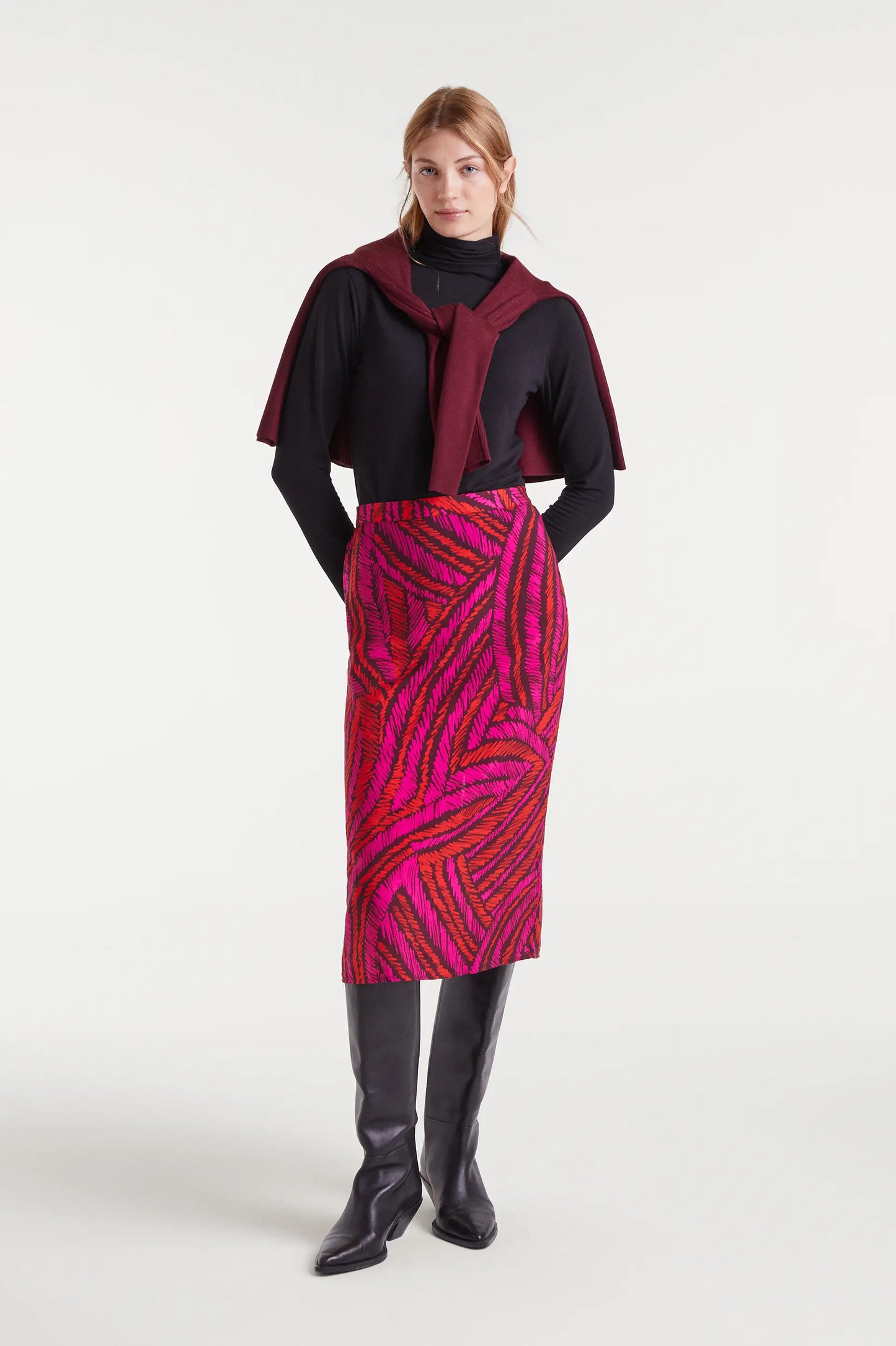 Gonna midi in crêpe leggera con stampa Fedora