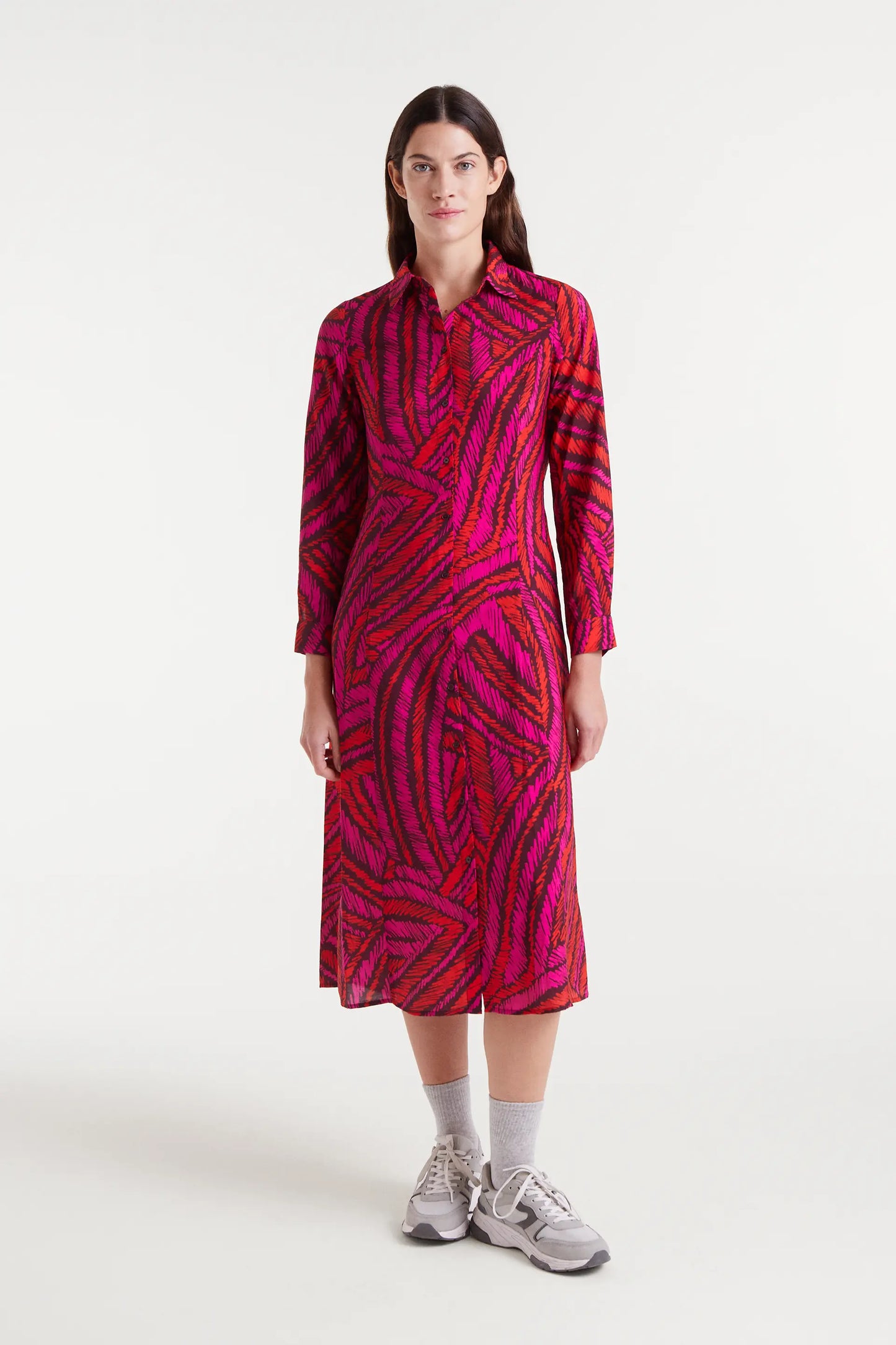 Abito midi in crêpe leggero con stampa Fedora