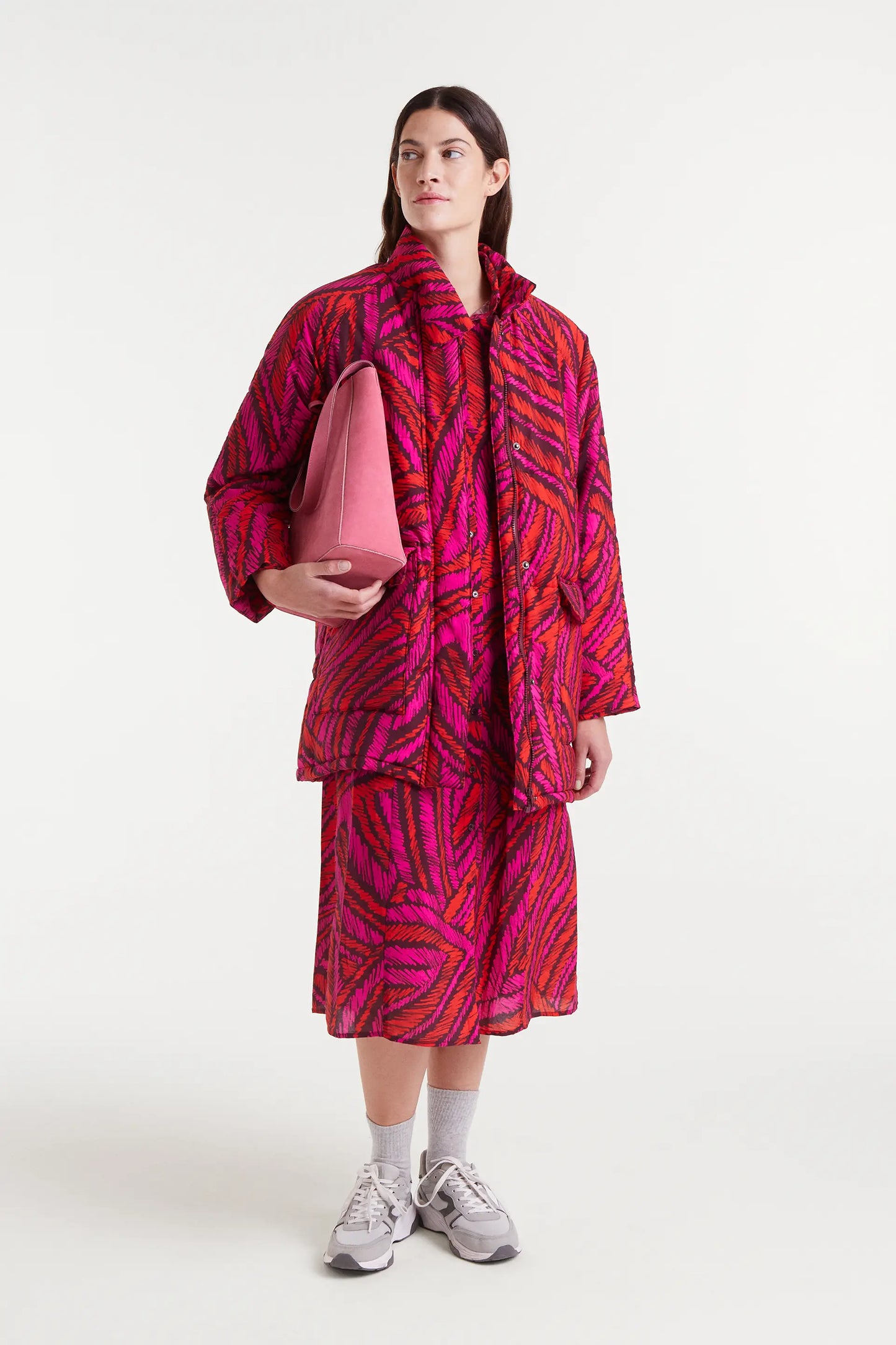 Abito midi in crêpe leggero con stampa Fedora