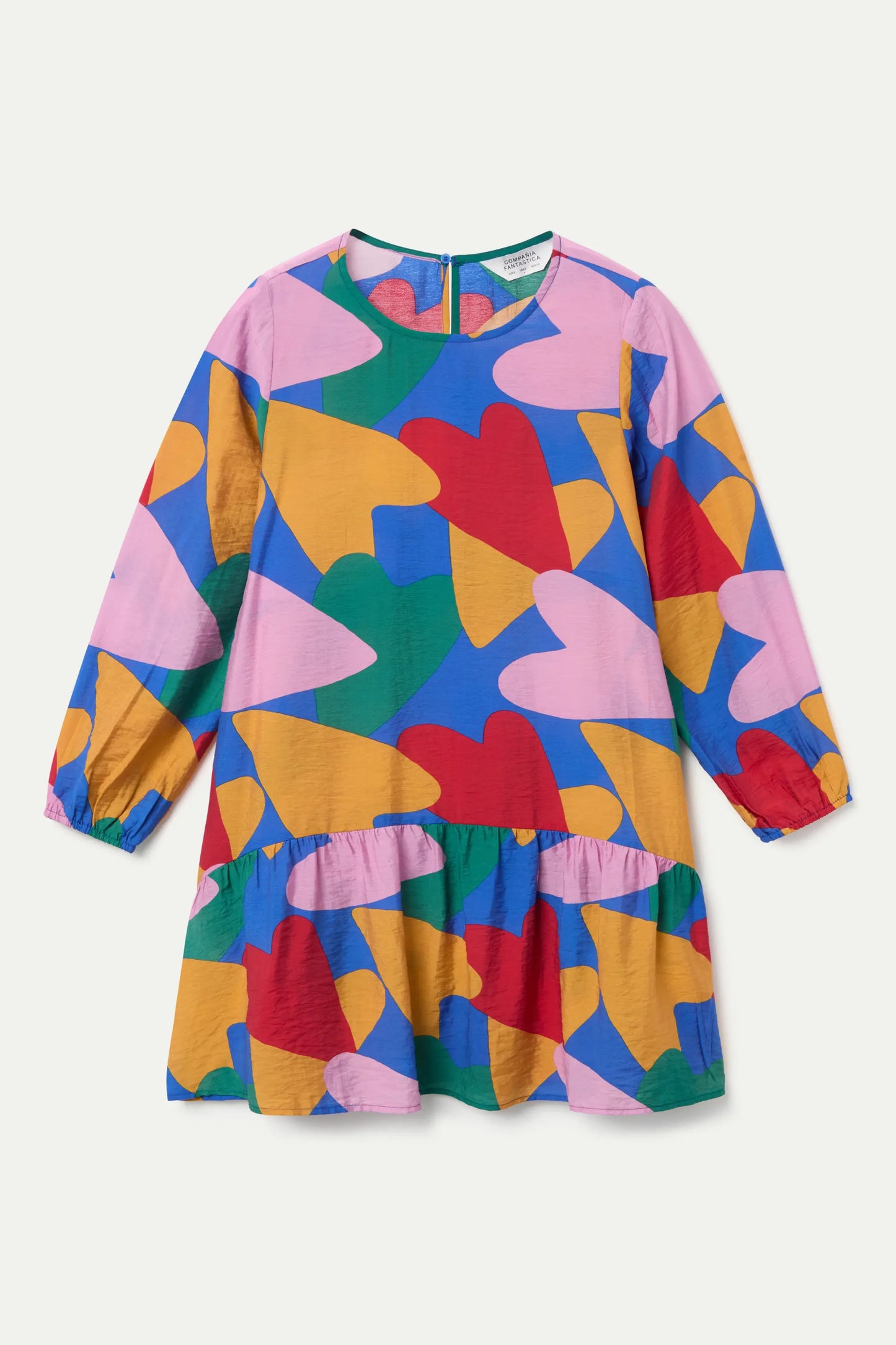 Abito corto in crepe leggero con stampa Cupido