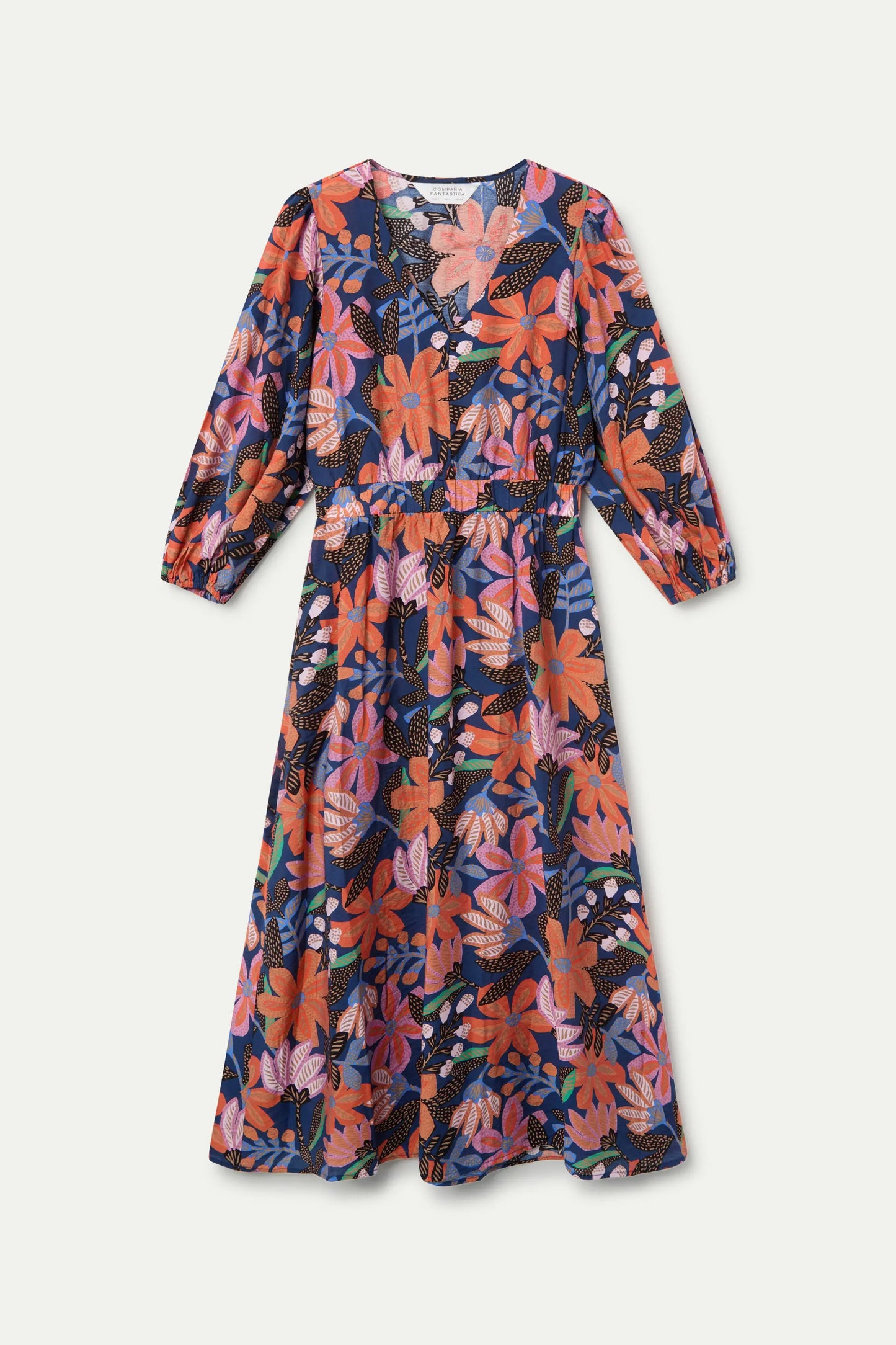 Abito lungo in crêpe leggero con stampa Tigerlily