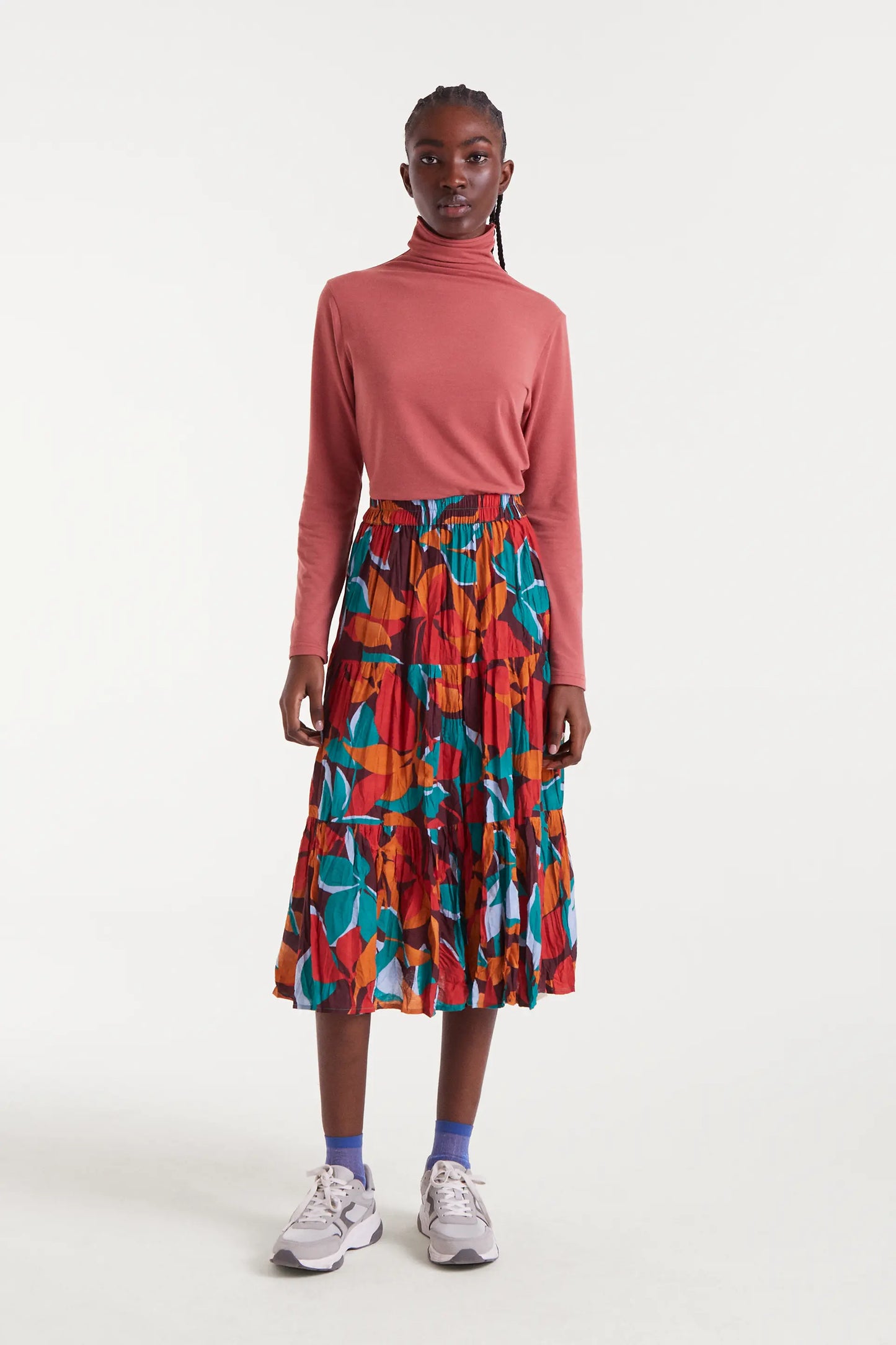 Gonna midi in crepe leggera con stampa Ponziana