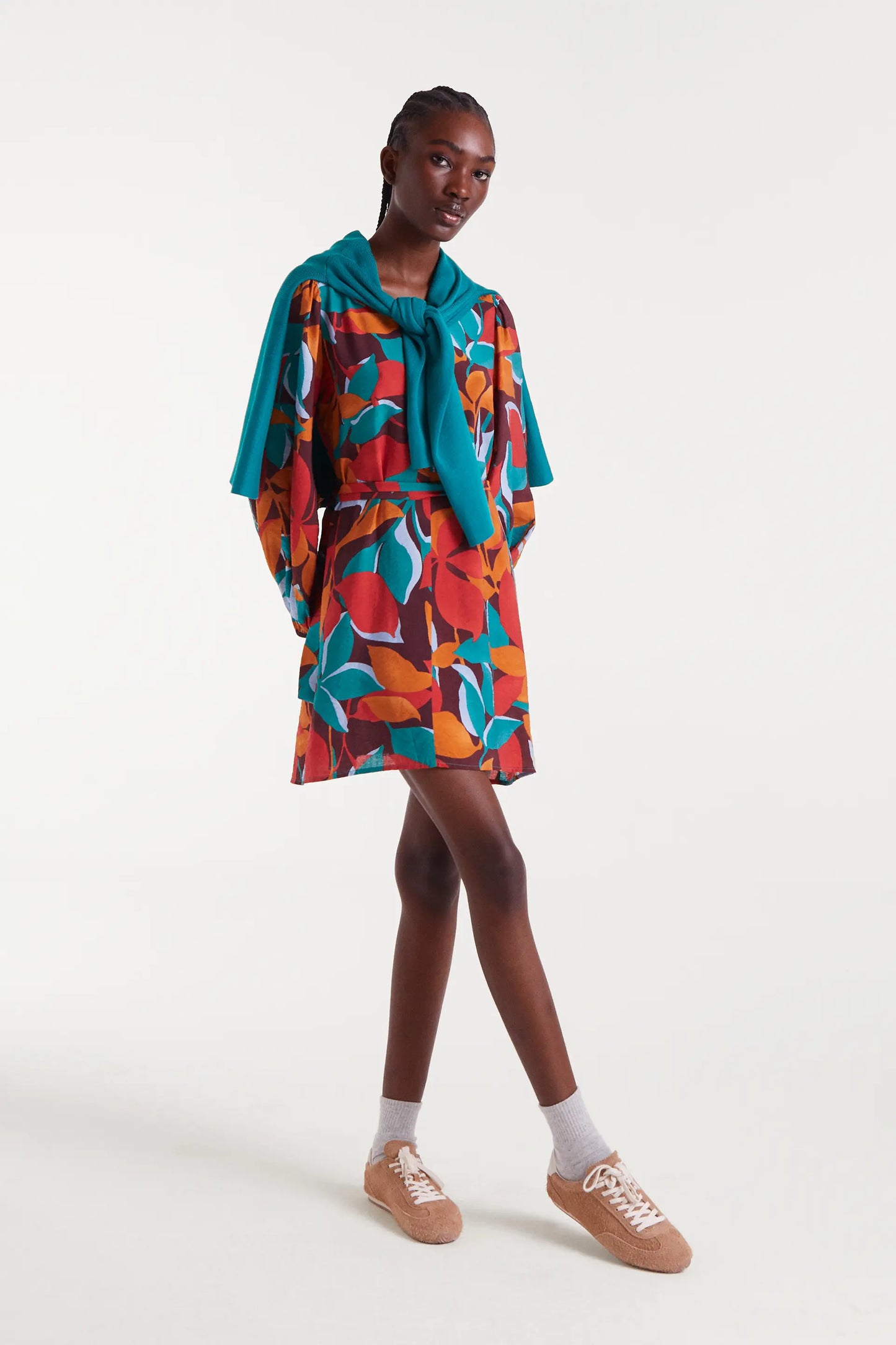 Abito corto in crepe leggero con stampa Ponziana