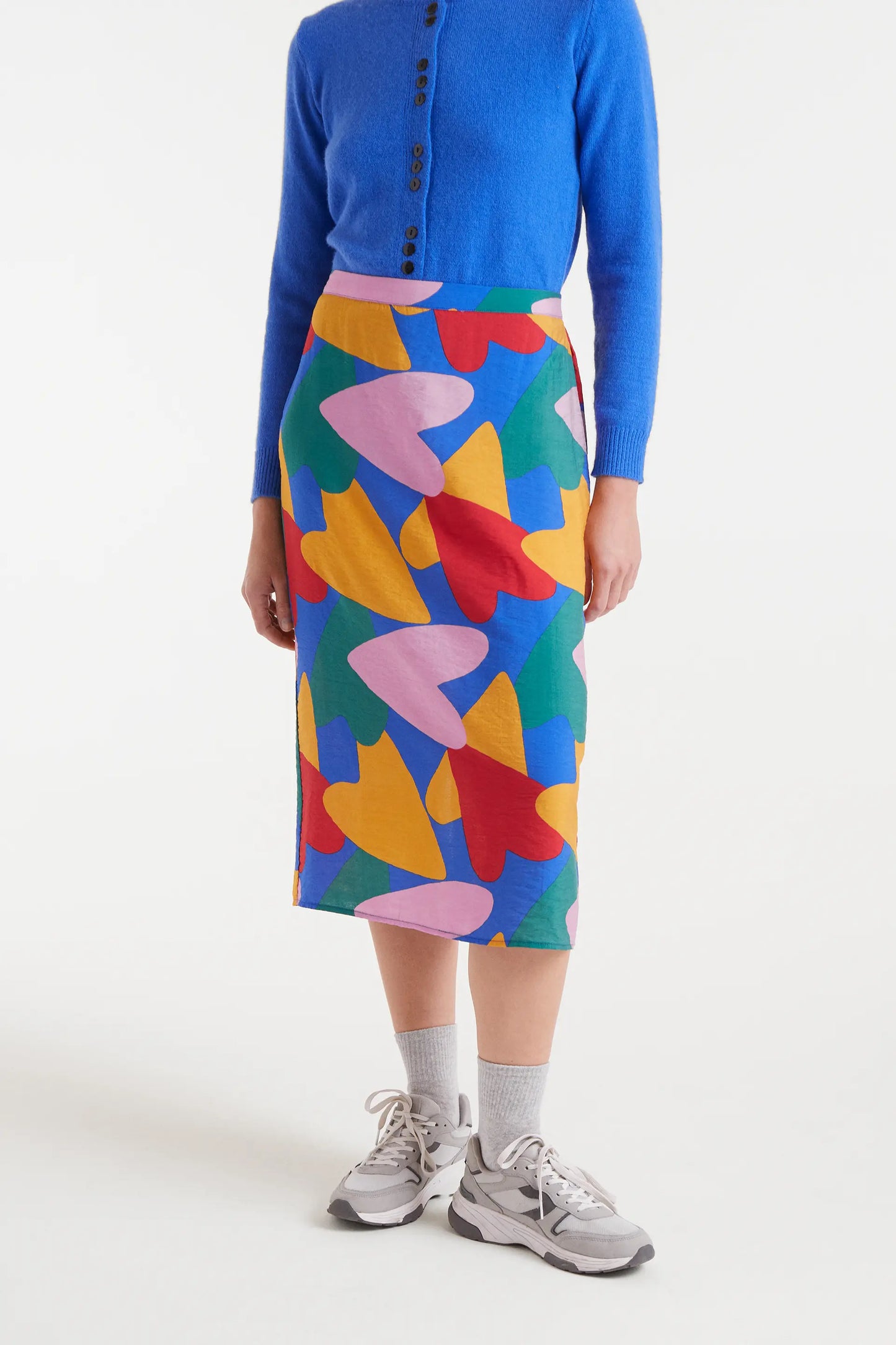 Gonna midi in crêpe leggera con stampa Cupido