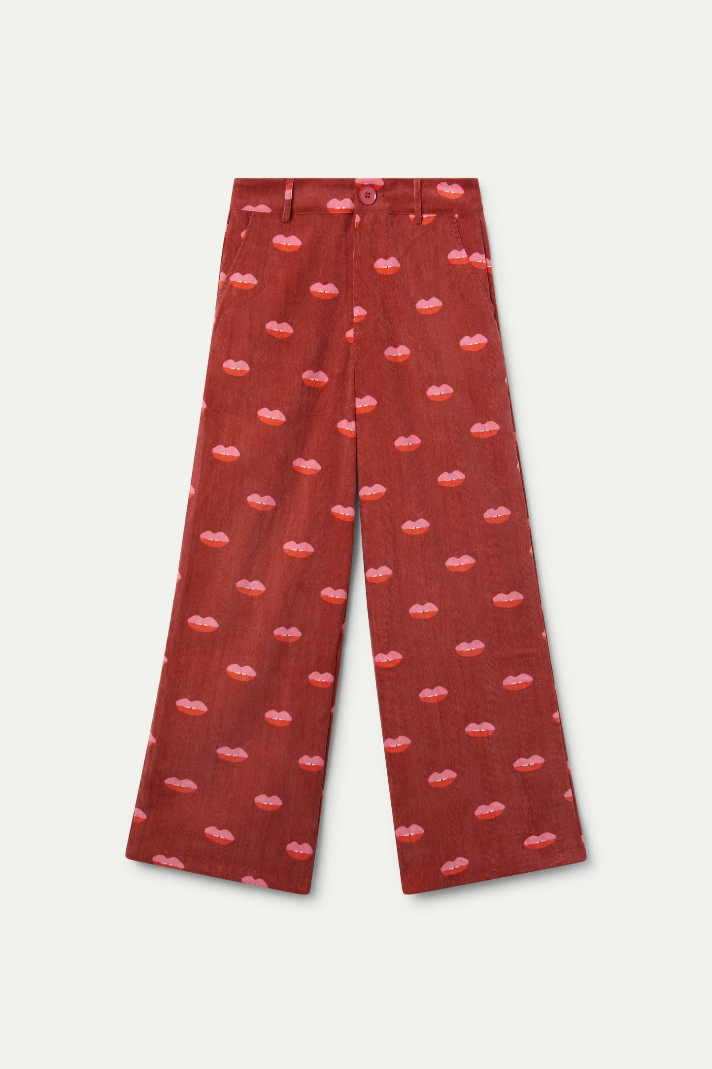 Corduroy pants with Lips print