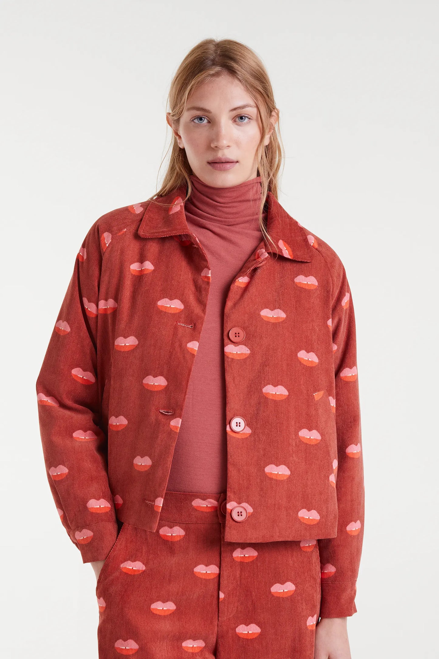Lips print corduroy jacket