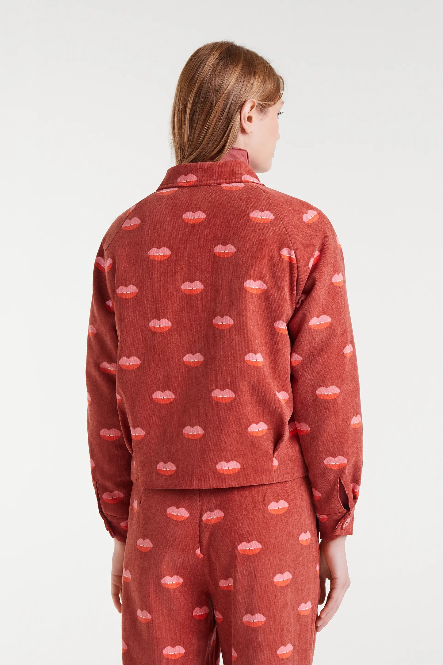 Lips print corduroy jacket