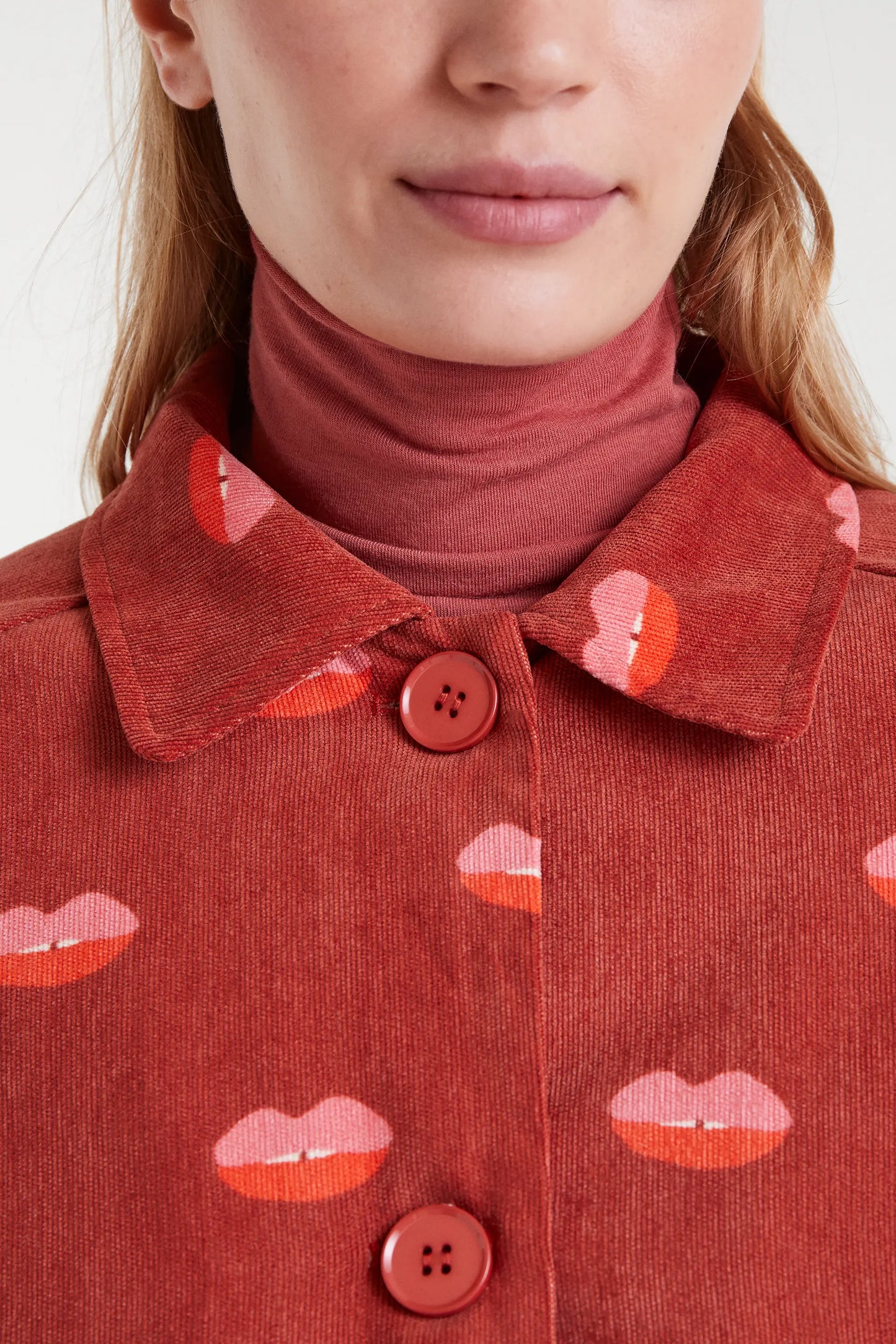 Lips print corduroy jacket