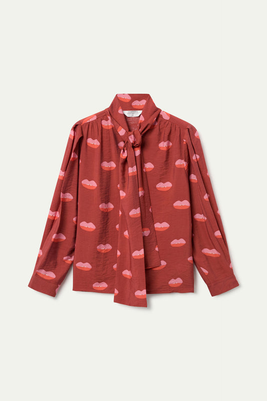 Camisa lazada con estampado Lips