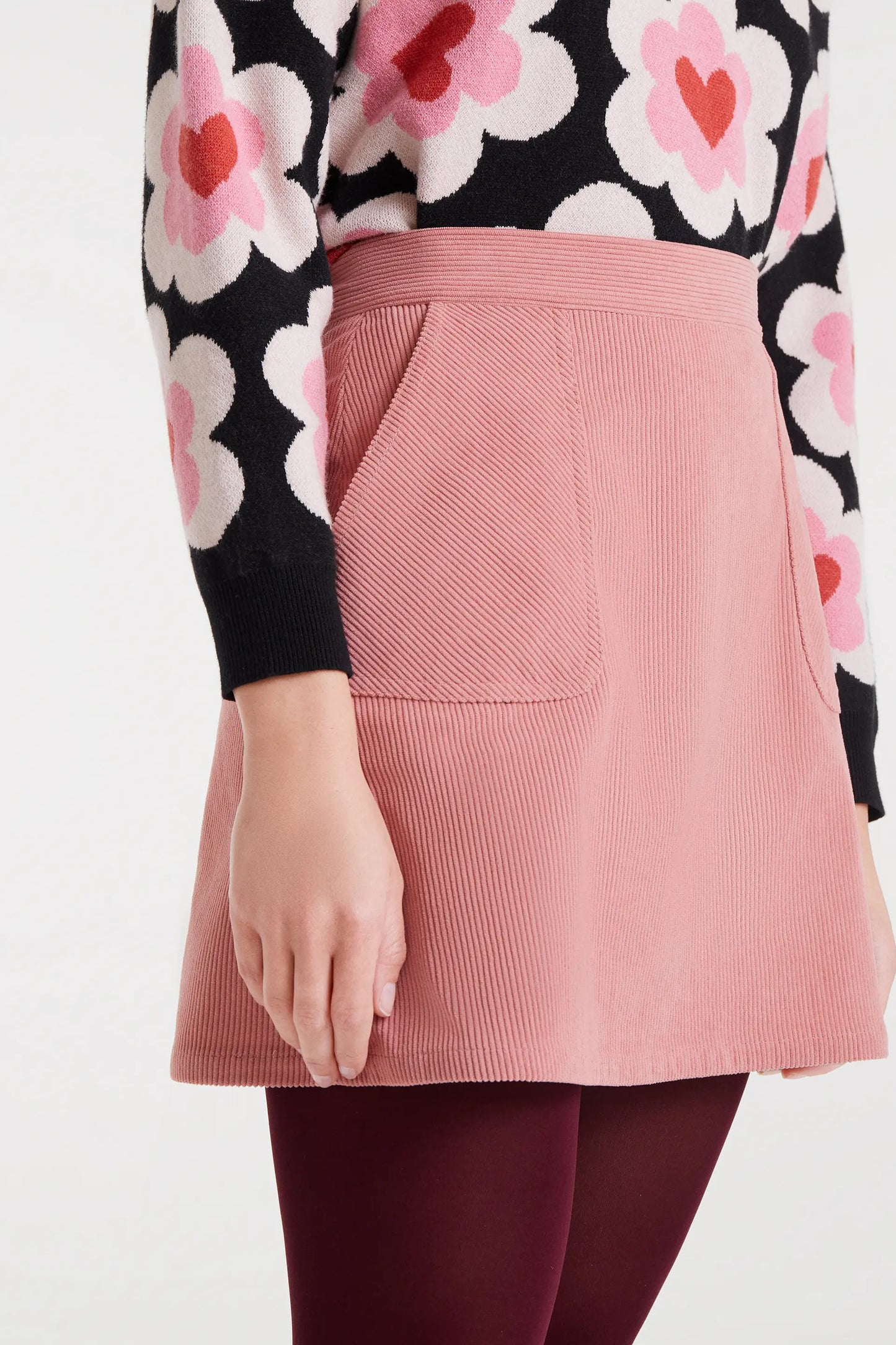 Short pink corduroy skirt