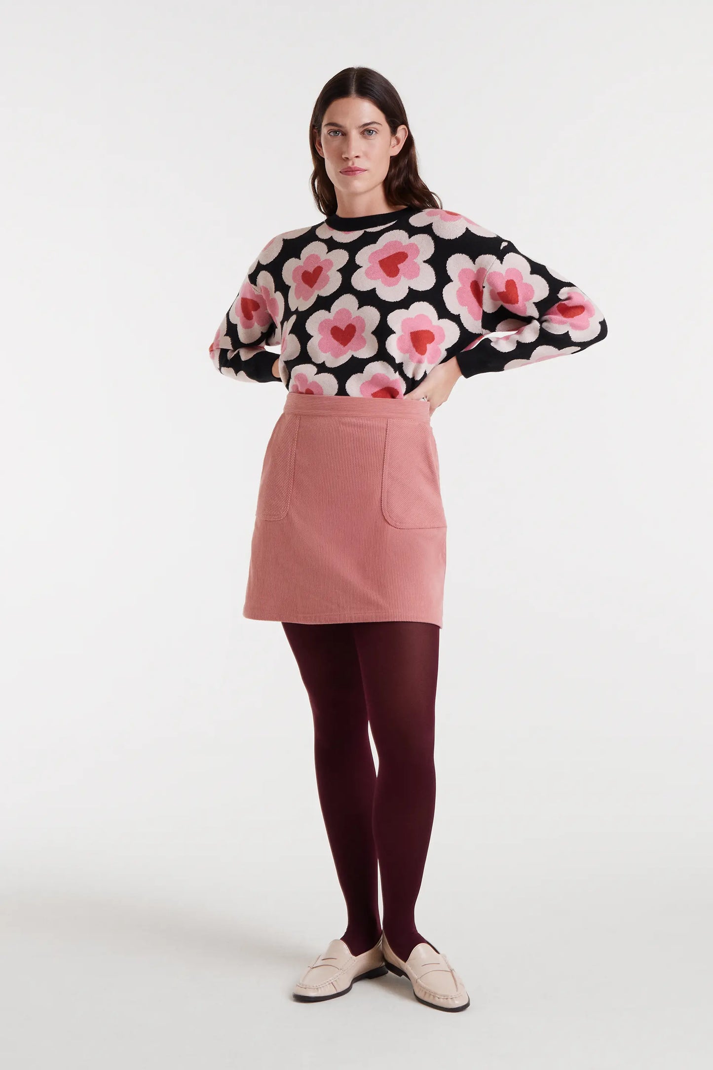 Short pink corduroy skirt