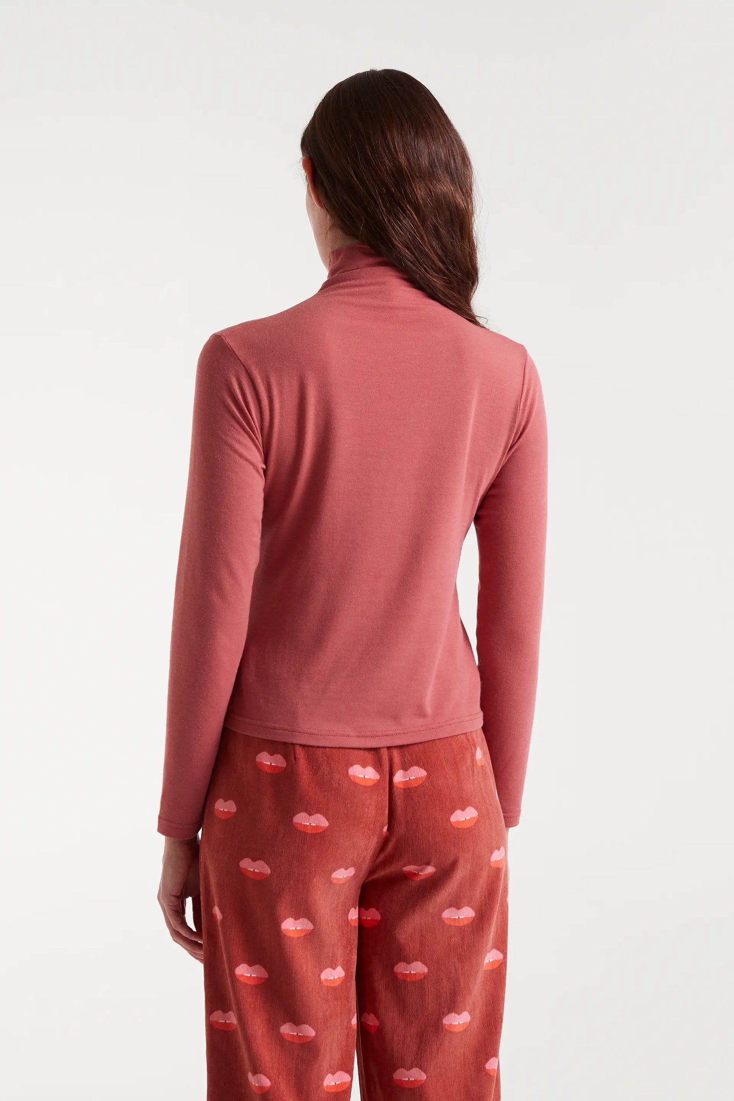 Terracotta high-neck T-shirt