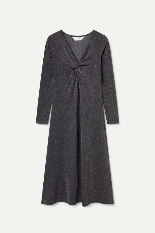 Vestido midi negro con escote nudado