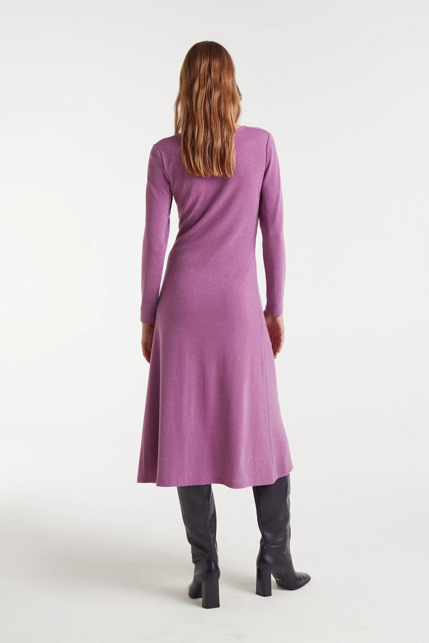 Abito midi lilla con scollo annodato
