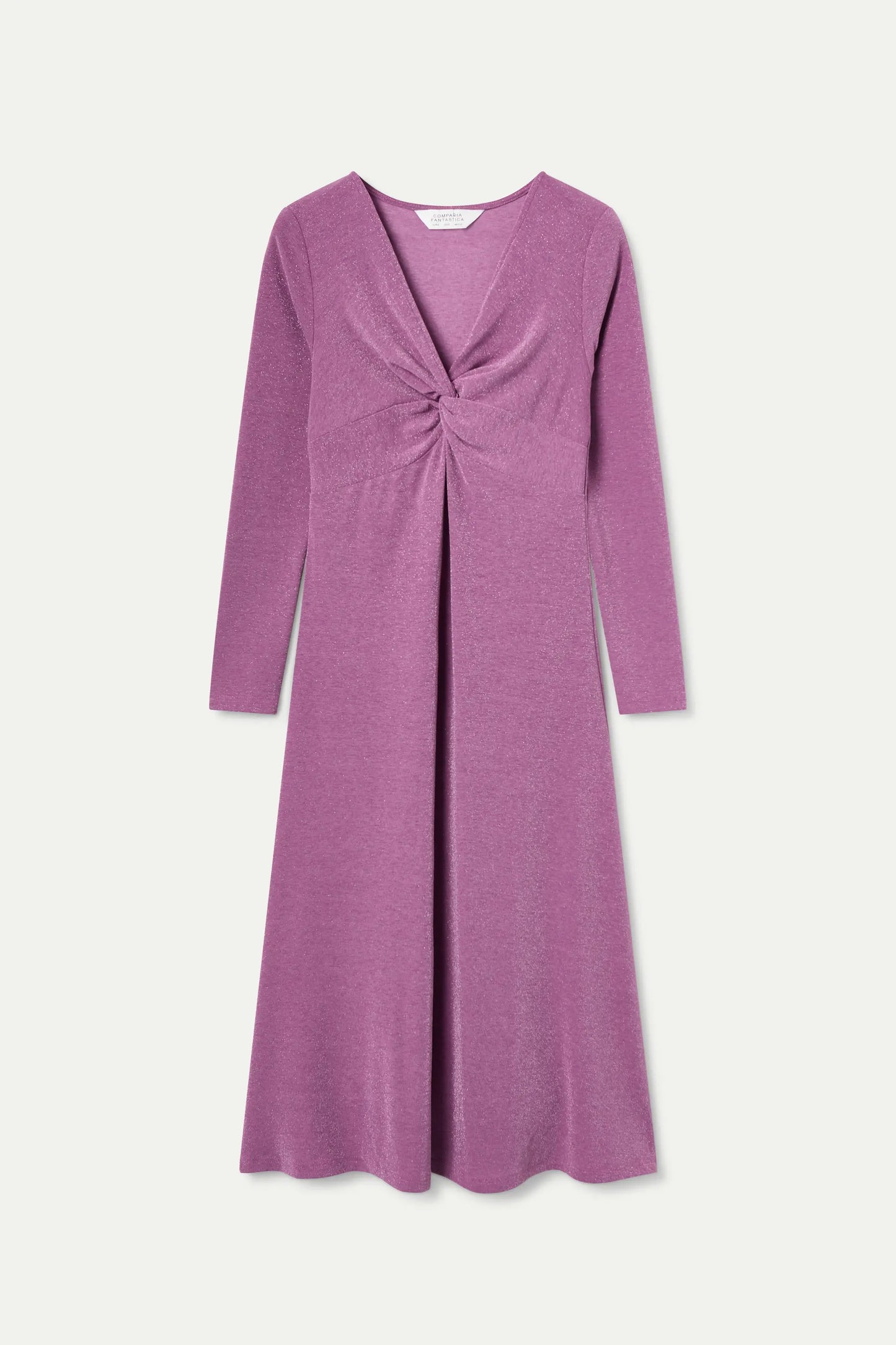 Abito midi lilla con scollo annodato
