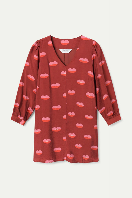 Vestido corto con estampado Lips