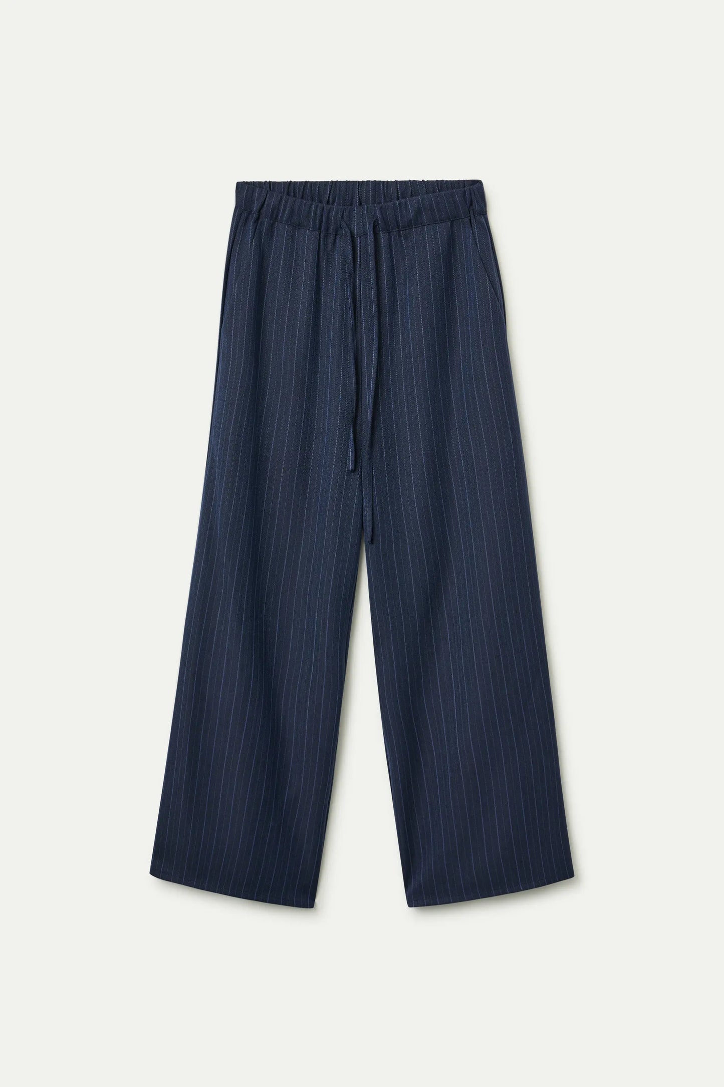 Blue pinstriped trousers