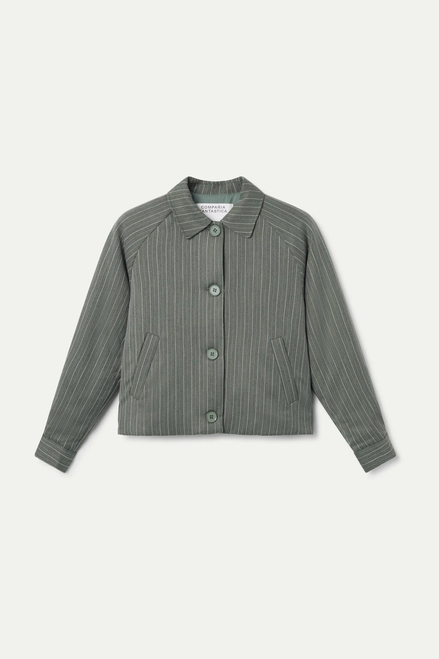Greyish green pinstriped jacket