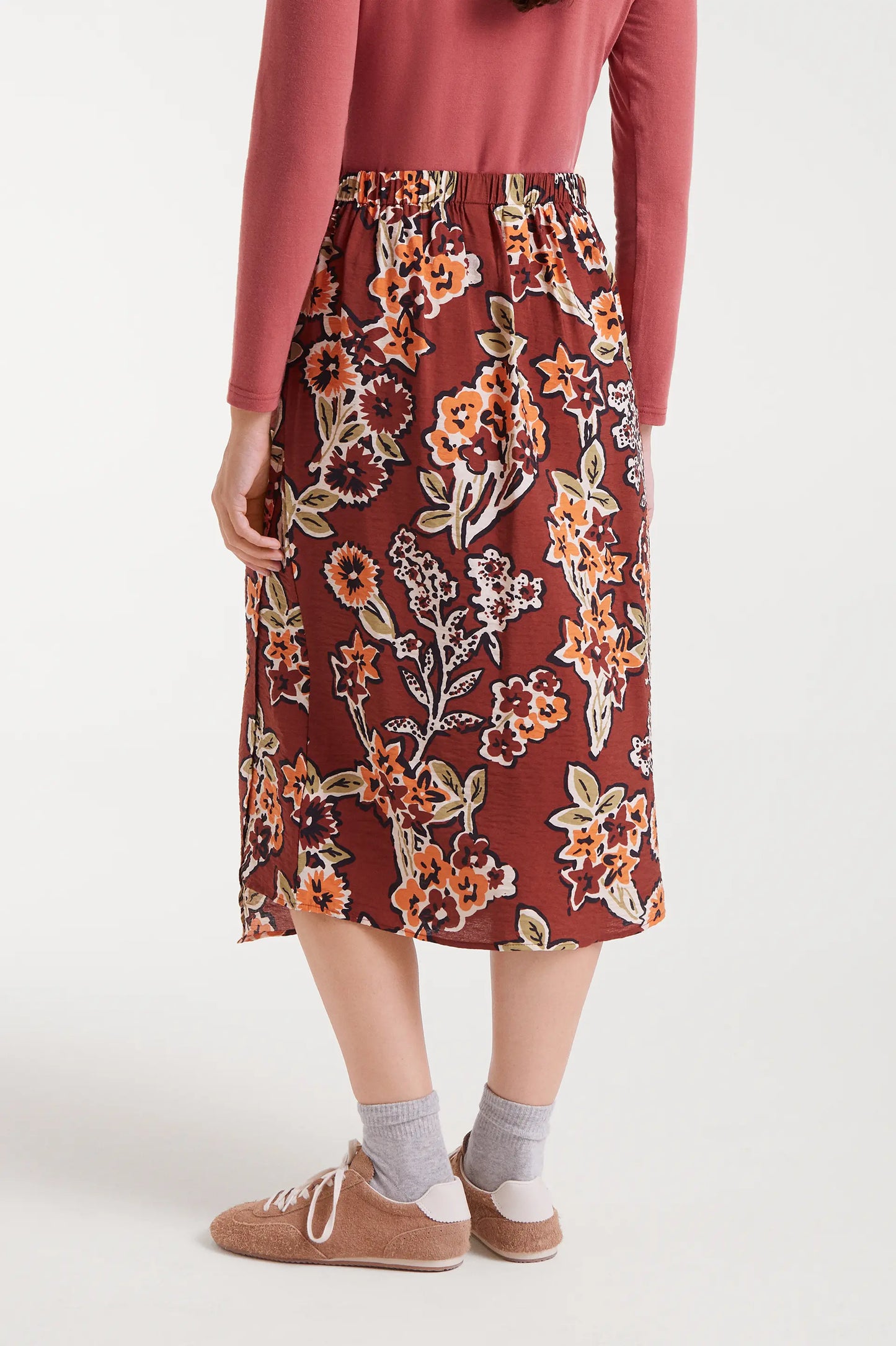 Lightweight crepe midi skirt with Daisy print