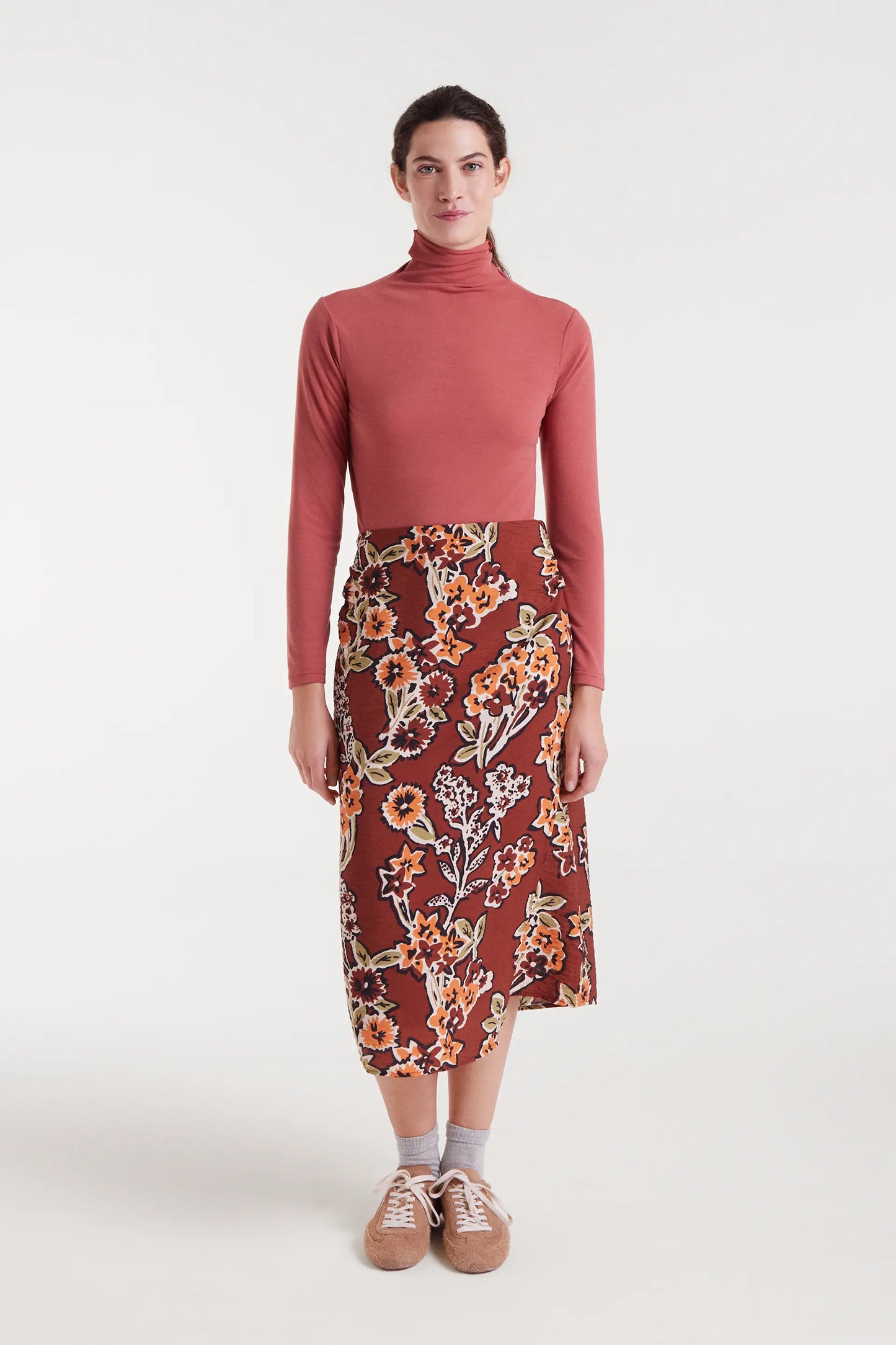 Lightweight crepe midi skirt with Daisy print