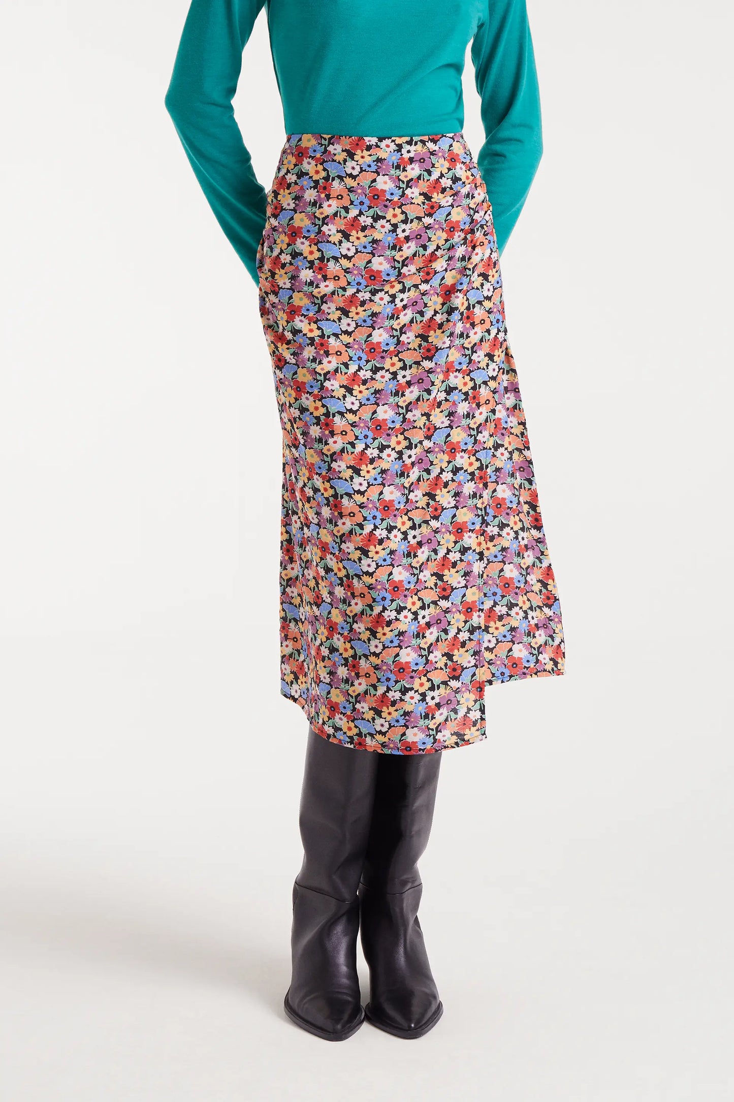 Hampton Small Print Lightweight Crepe Midi Skirt