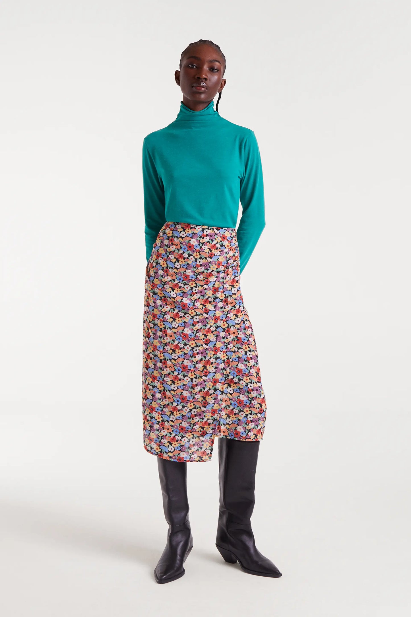 Hampton Small Print Lightweight Crepe Midi Skirt