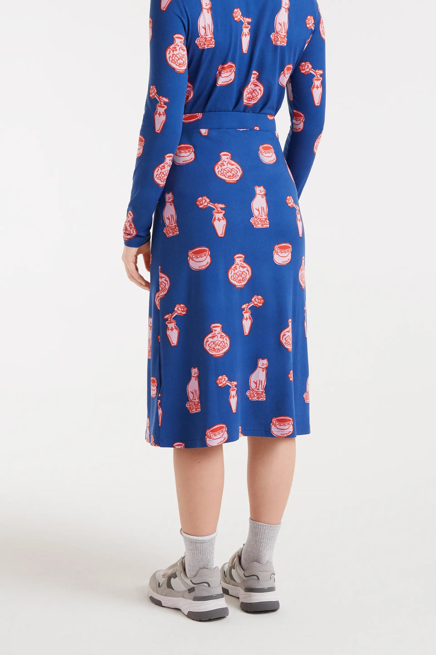 Gonna midi con stampa porcellana