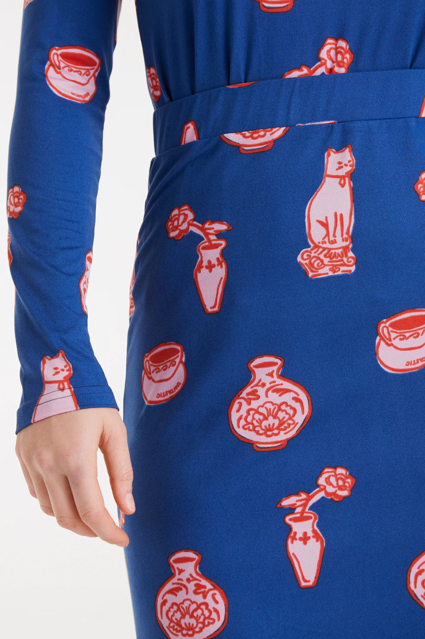 Gonna midi con stampa porcellana