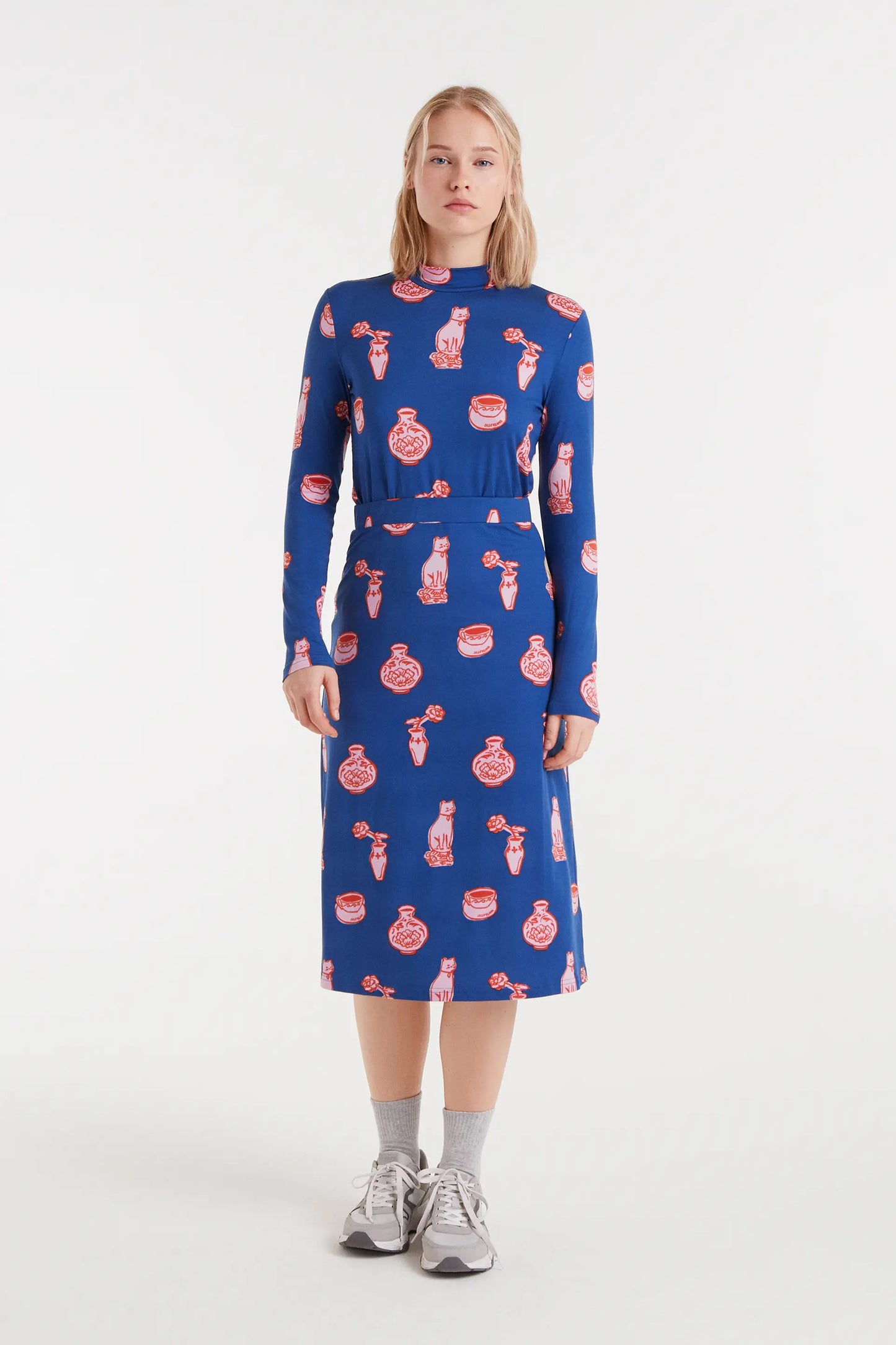 Gonna midi con stampa porcellana