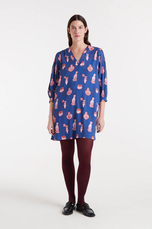 Vestido corto con estampado Porcelain