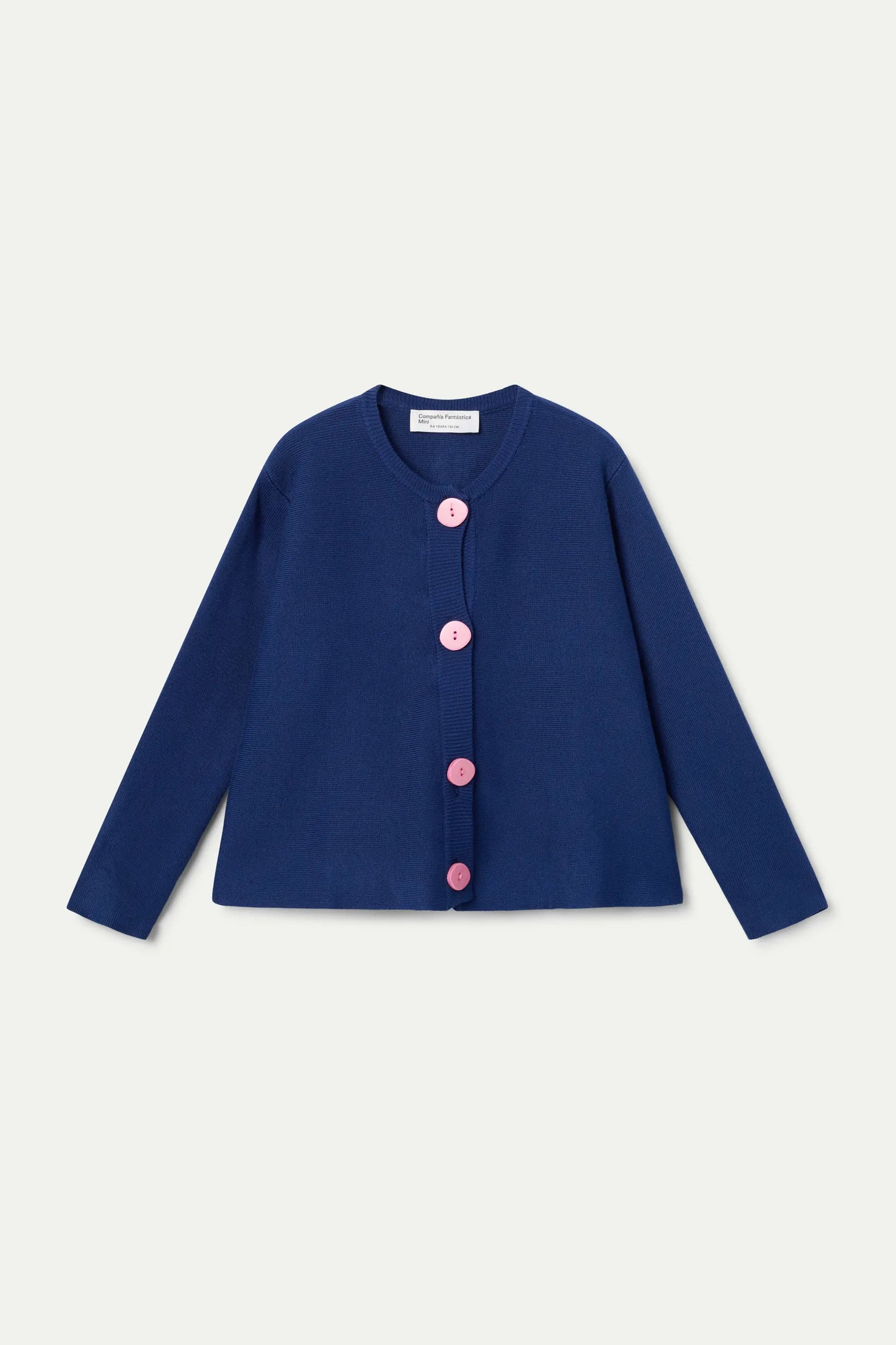Navy blue fine knit girl's cardigan with contrasting buttons