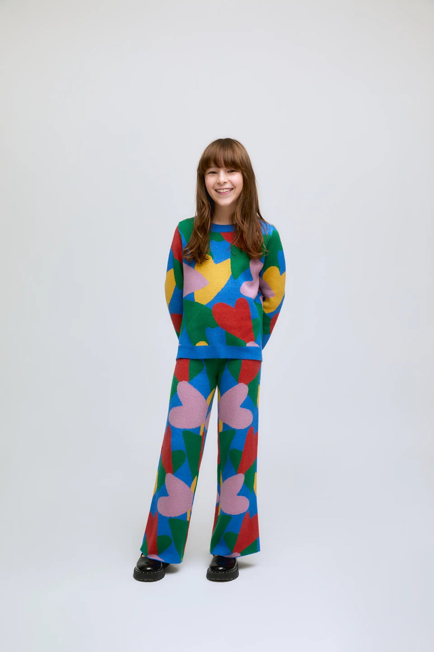 Pantaloni da bambina in maglia con stampa a cuore di Cupido